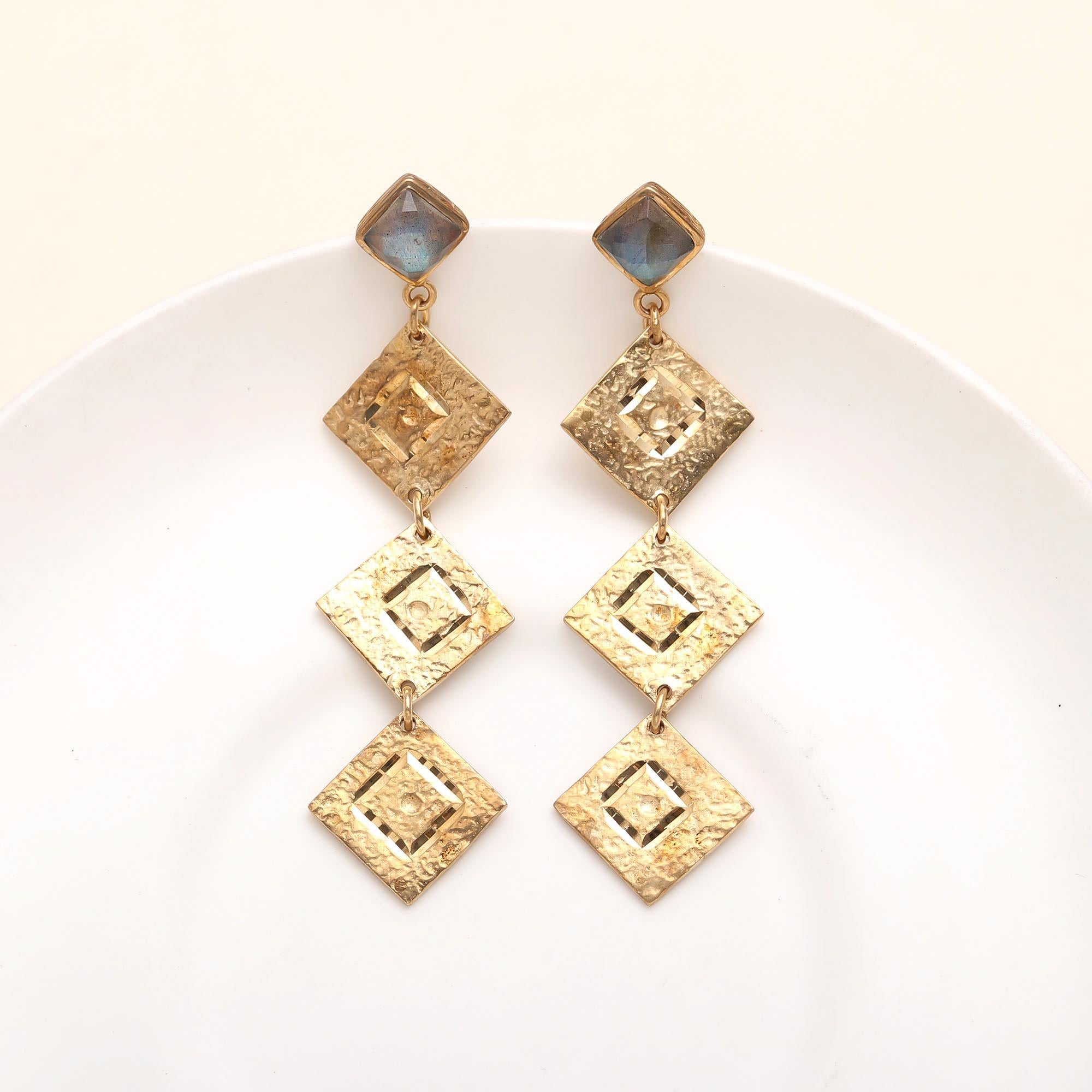 Designer Brass Square Stud Earrings with Diamond Etching