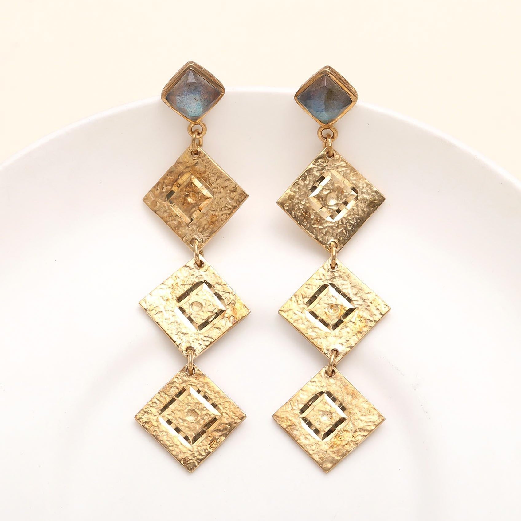 The Golden Quad: Labradorite Textured Drop Earrings