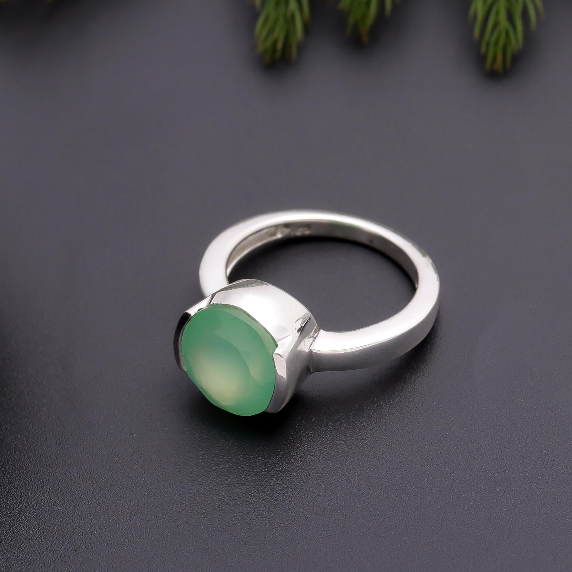 925 Silver Green Chalcedony Ring