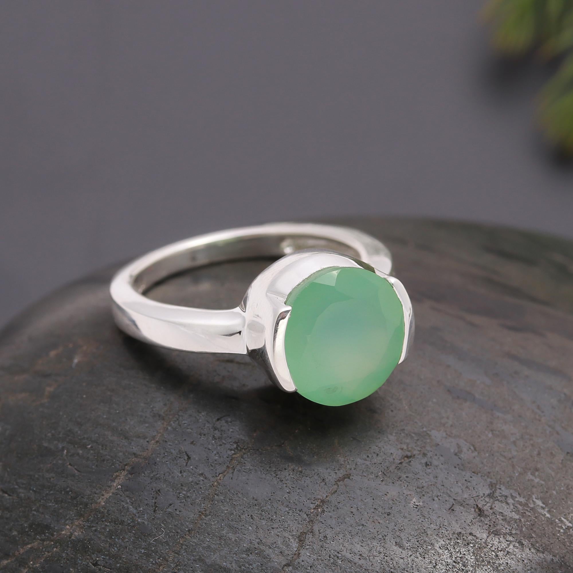 925 Silver Green Chalcedony Ring