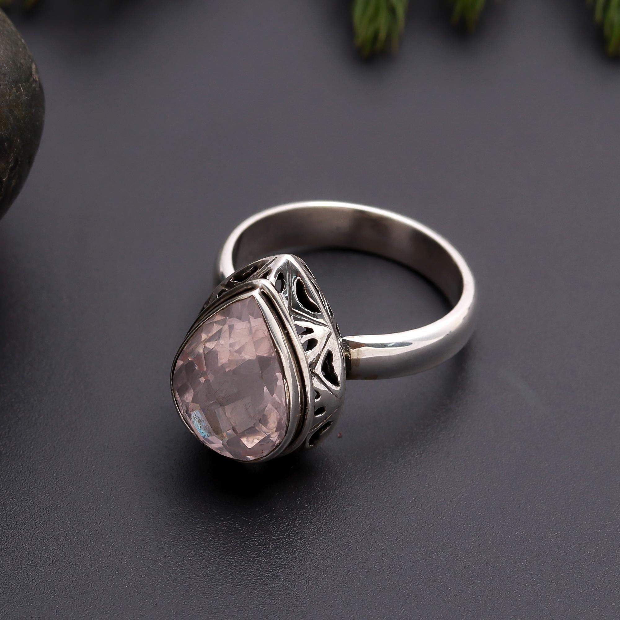 925 Silver Rose Quartz Ring