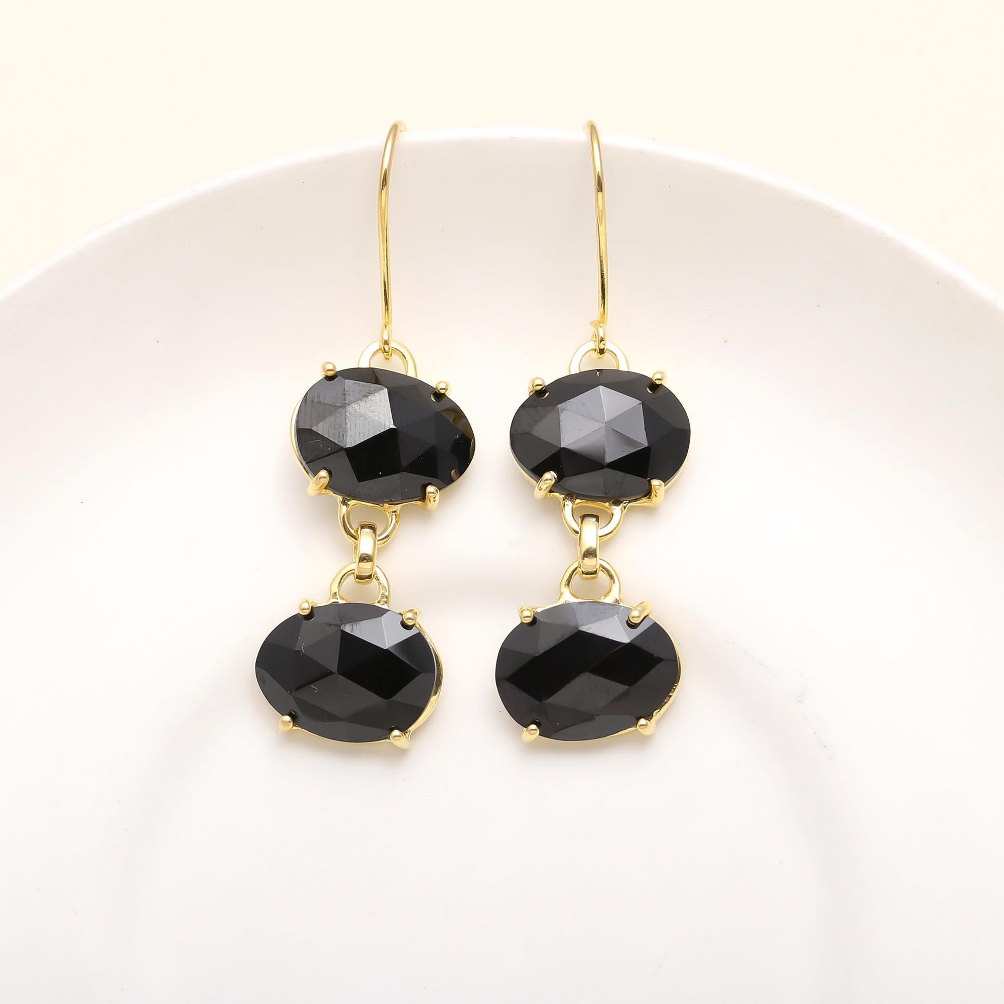 Designer Brass Earrings with Black Spinel Drops