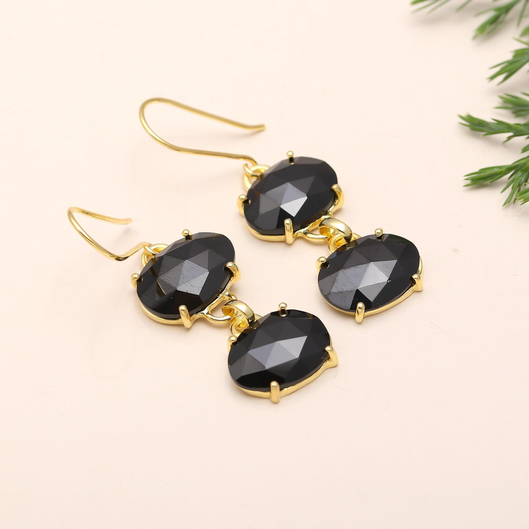 925 Silver Black Onyx Dangle Earrings