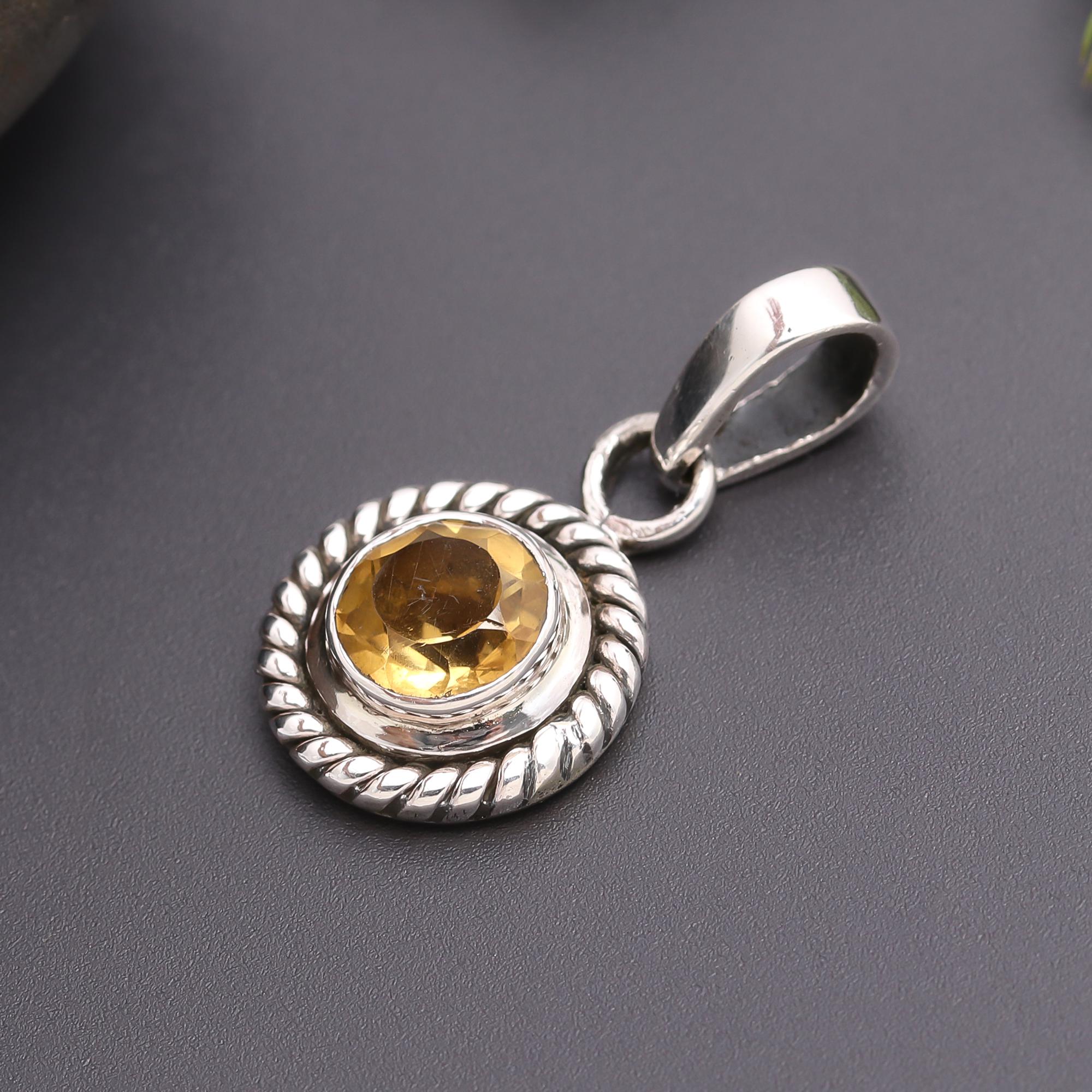 925 Silver Citrine Twisted Rope Pendant