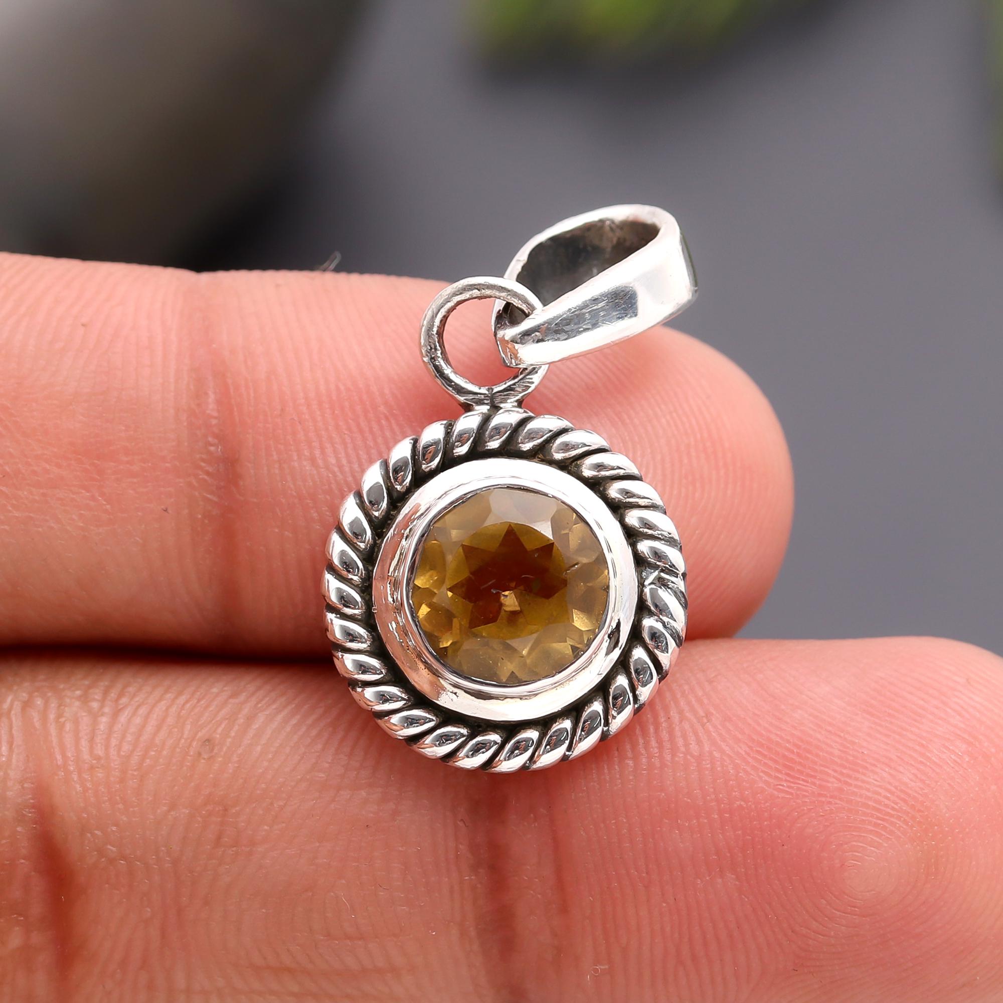 925 Silver Citrine Twisted Rope Pendant