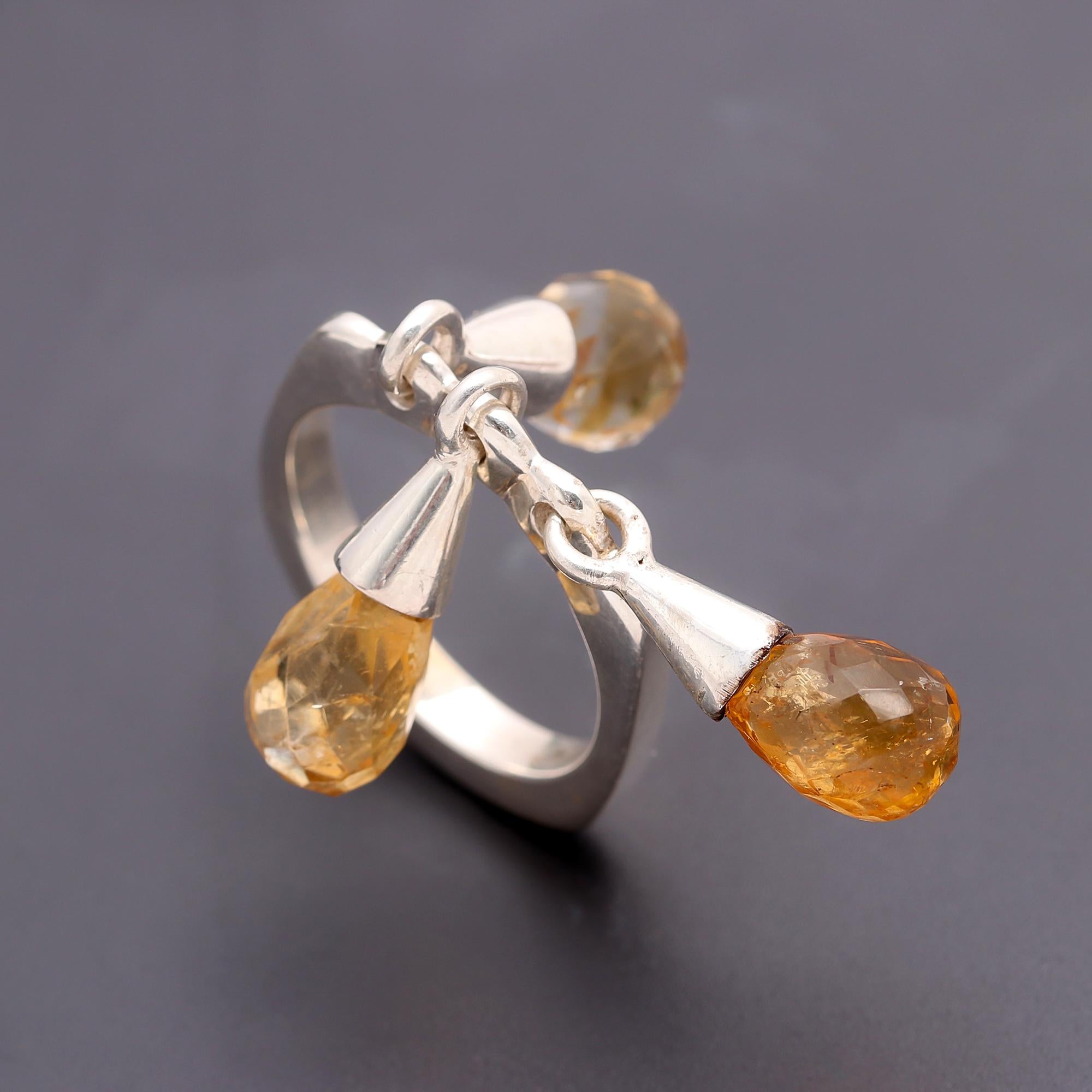 925 Silver Citrine Drop Beads Ring