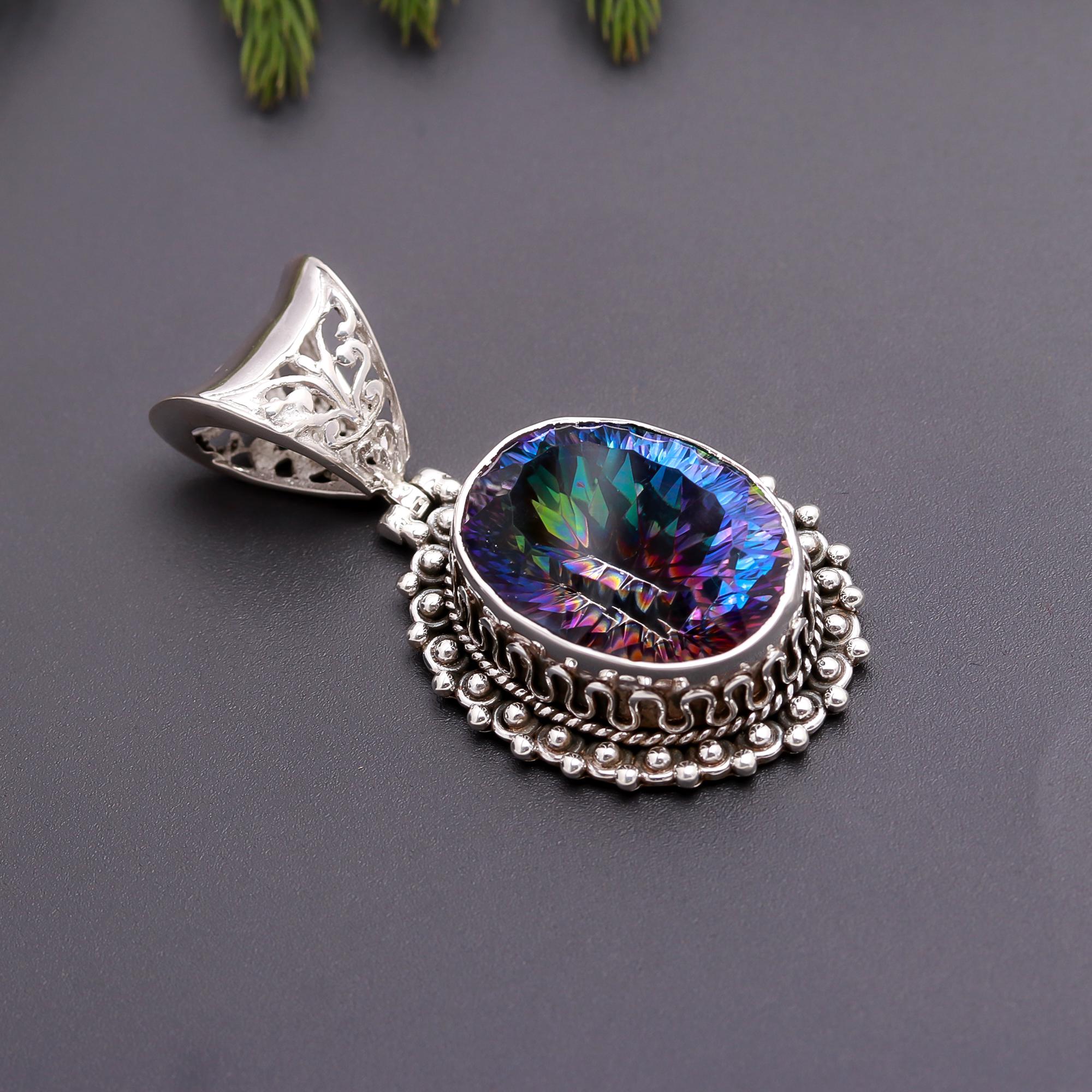 925 Silver Mystic Topaz Filigree Pendant