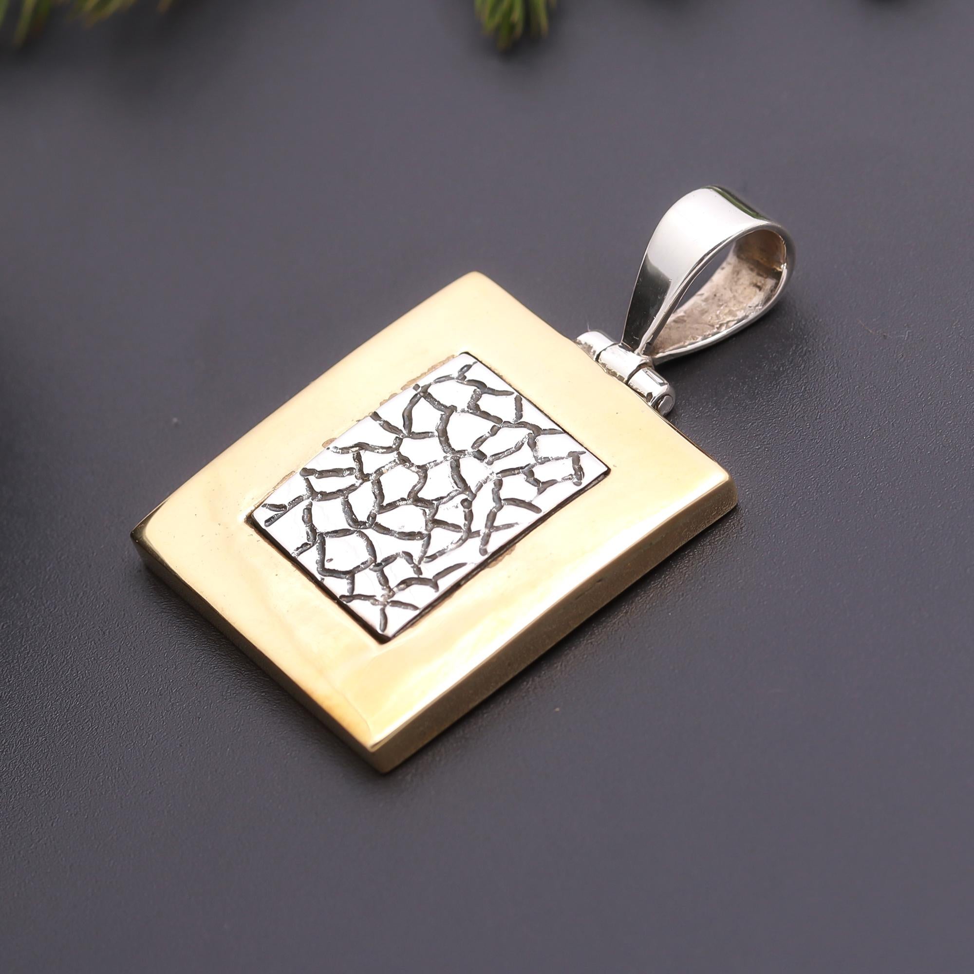 925 Silver and Brass Textured Pendant
