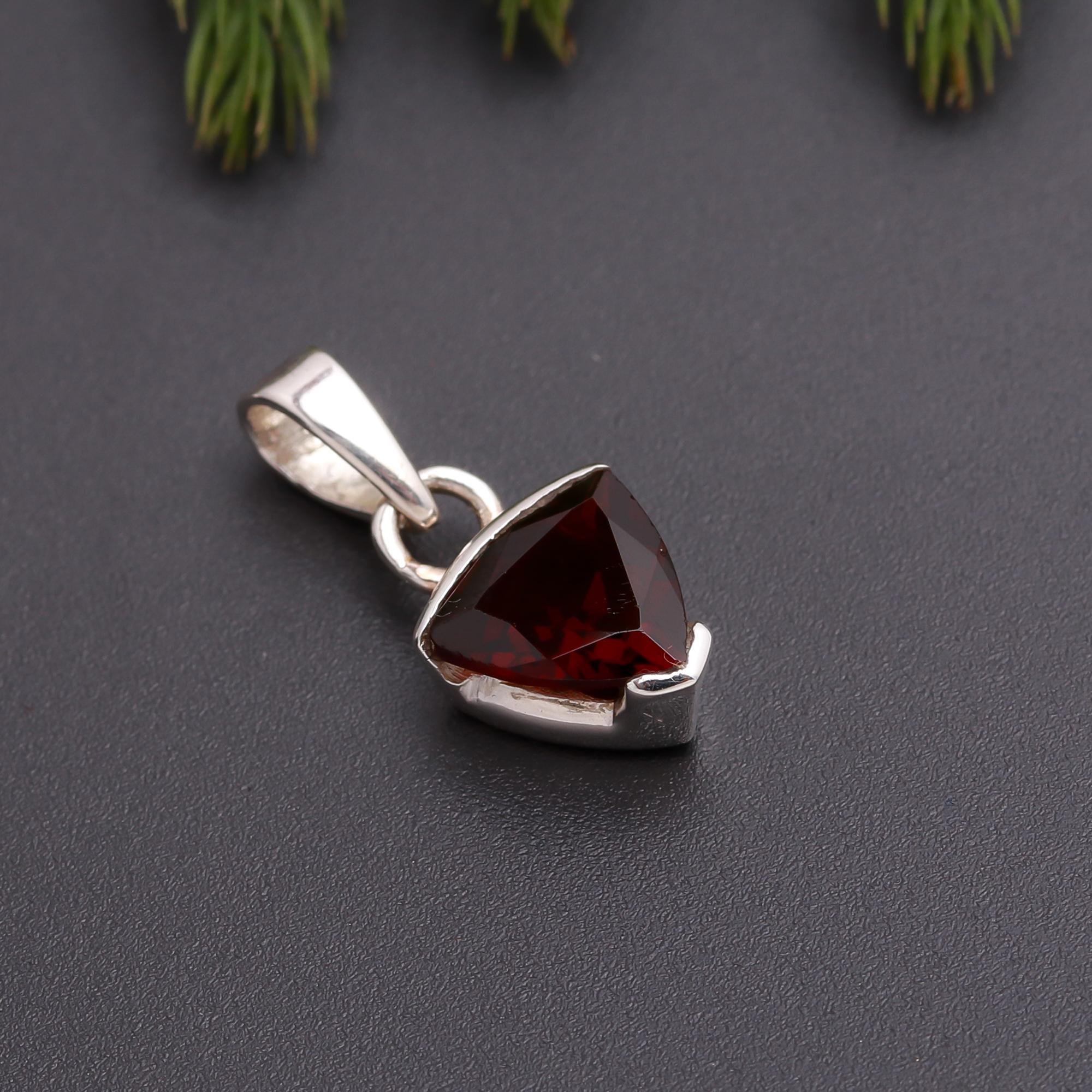 925 Silver Trillion Garnet Pendant