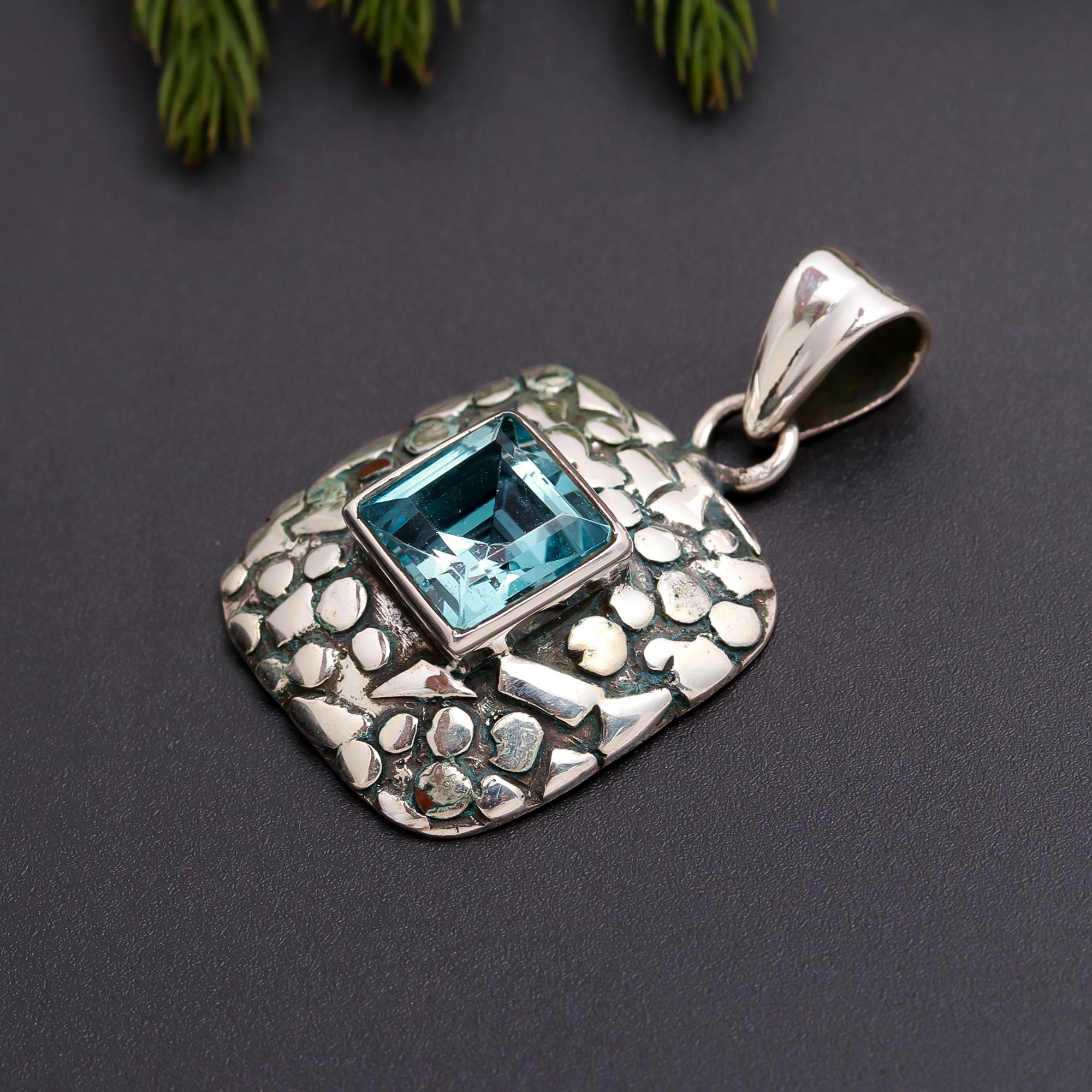 925 Silver Blue Topaz Pendant