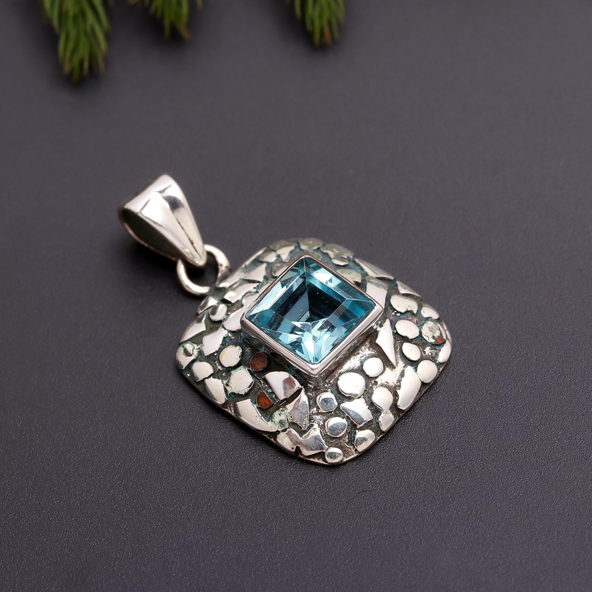 925 Silver Blue Topaz Pendant