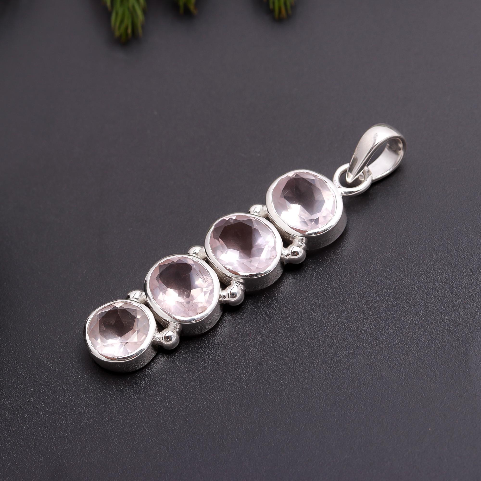 925 Silver Rose Quartz Pendant