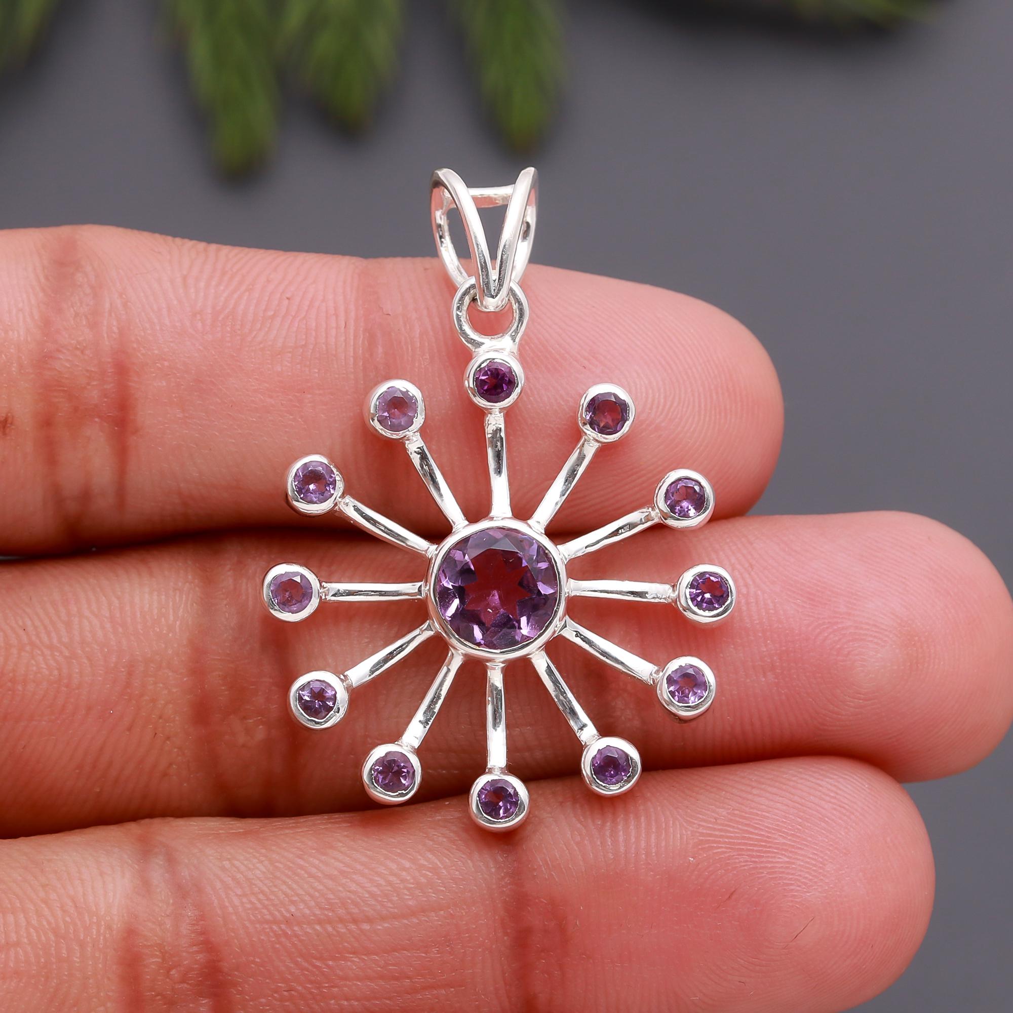 925 Silver Amethyst Sunburst Pendant