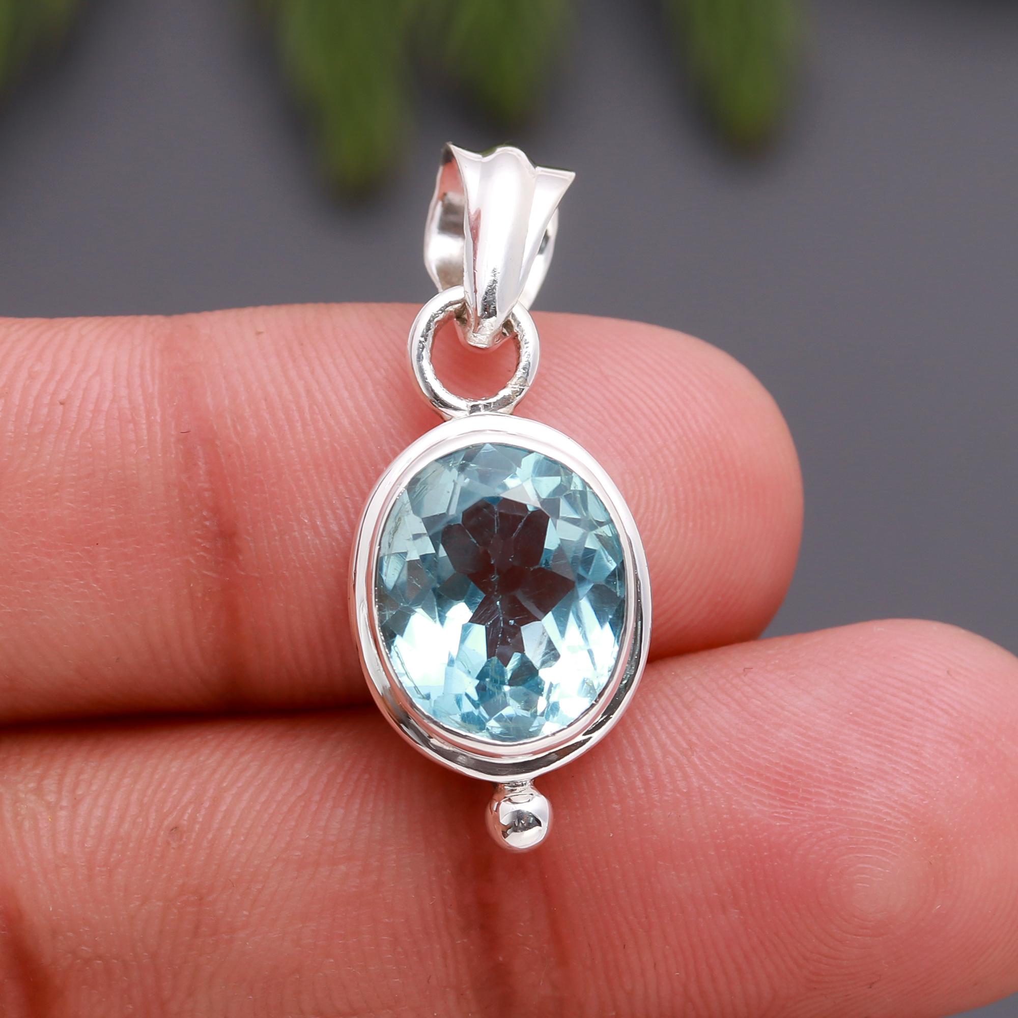 925 Silver Blue Topaz Pendant