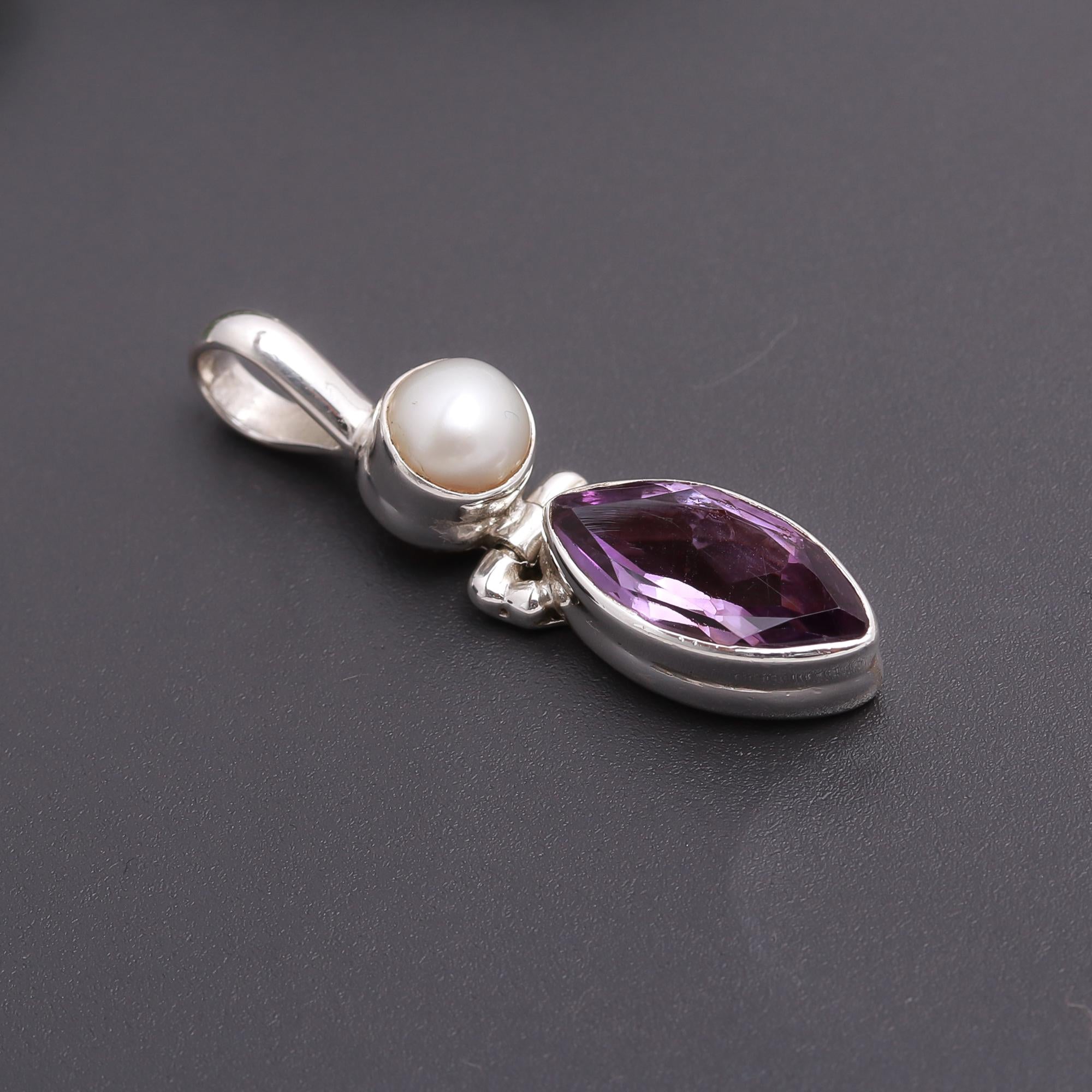 925 Silver Pearl & Amethyst Pendant