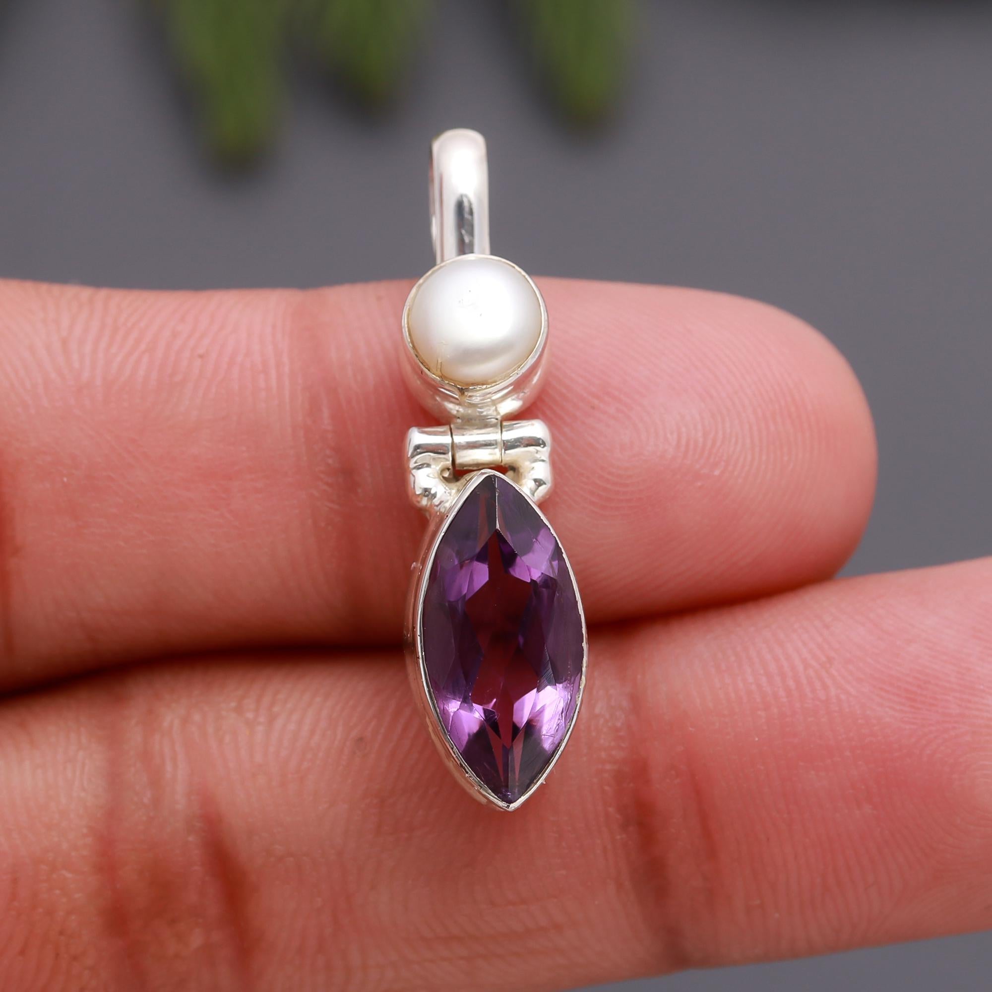 925 Silver Pearl and Amethyst Pendant