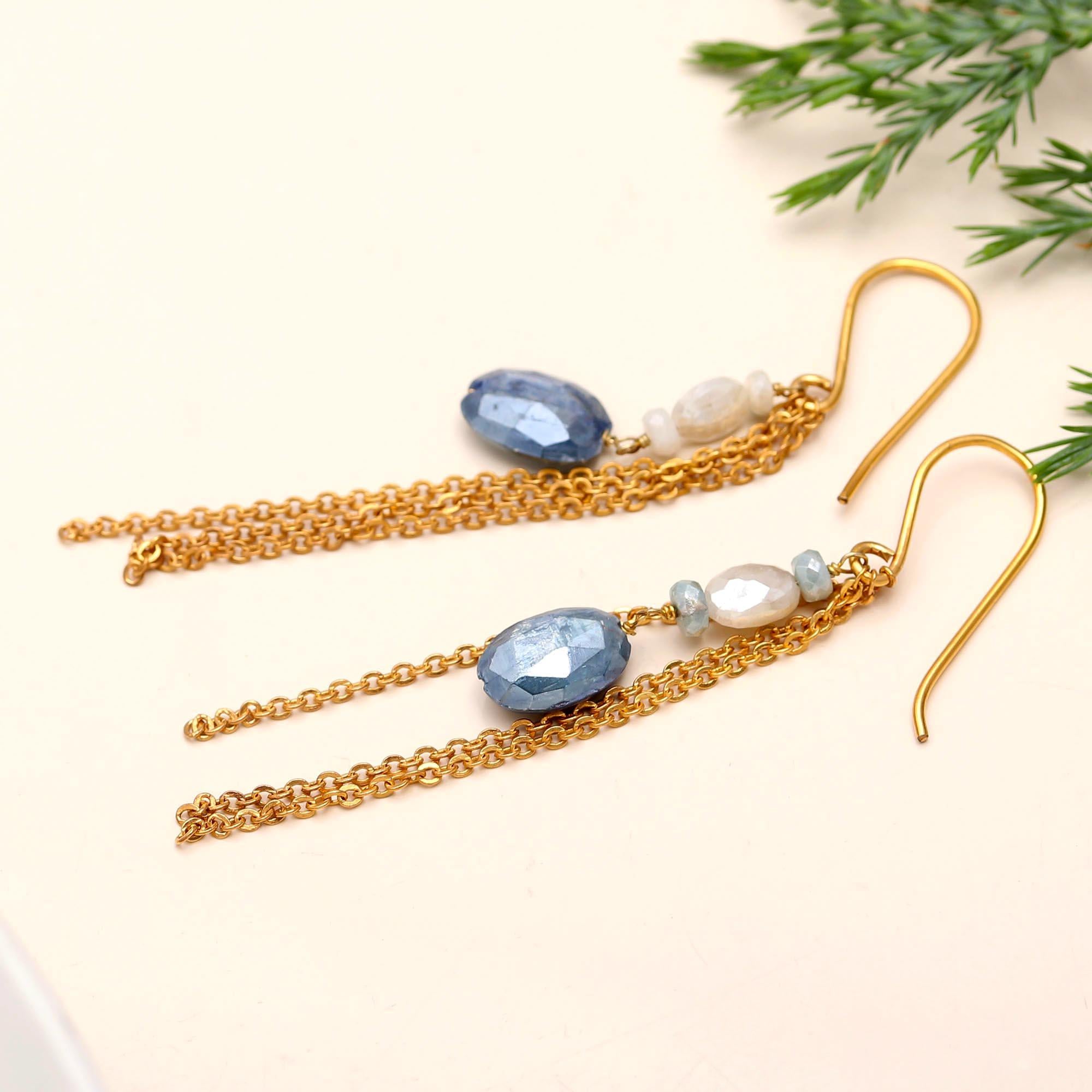 925 Silver Blue Kyanite Dangle Earrings
