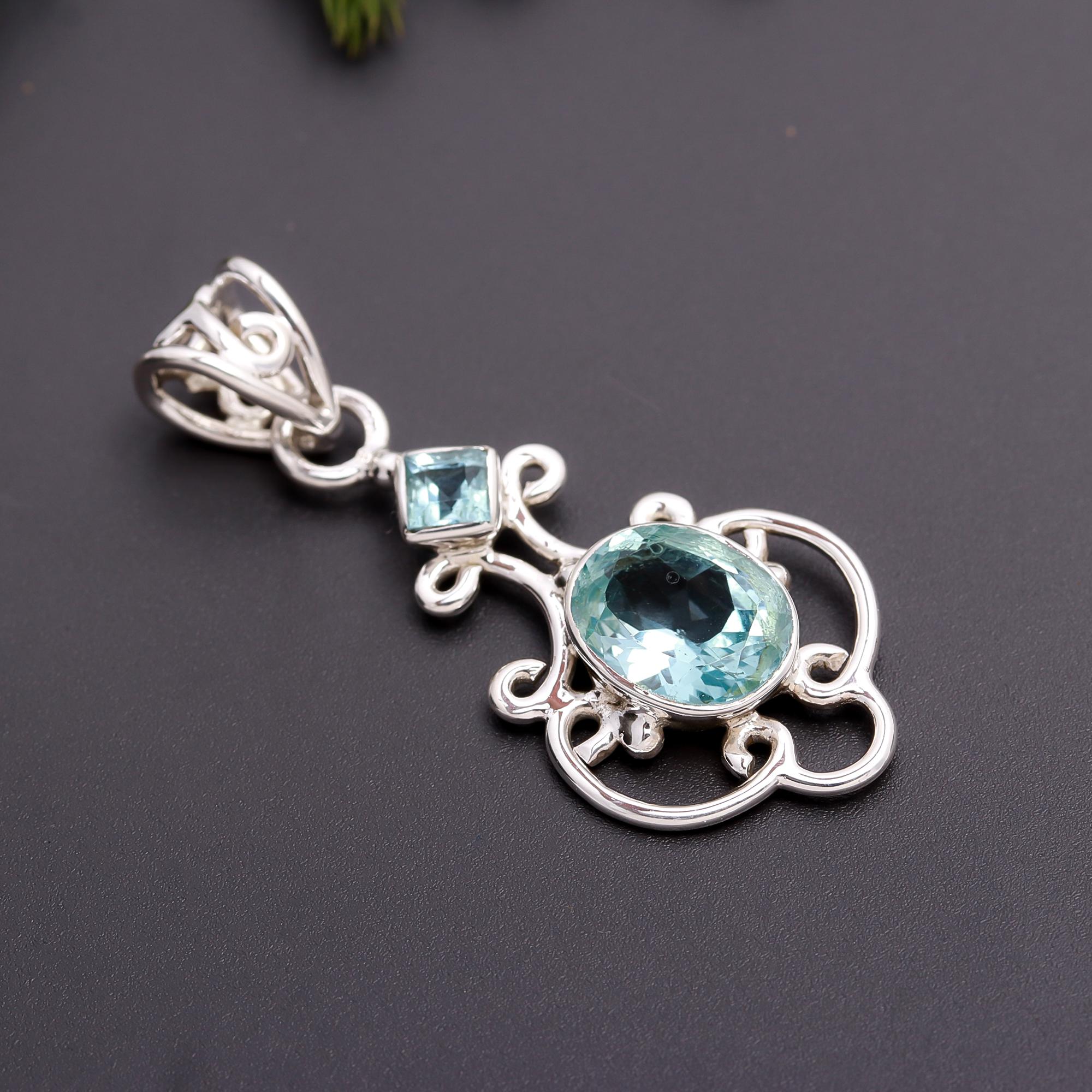 925 Silver Blue Topaz Pendant