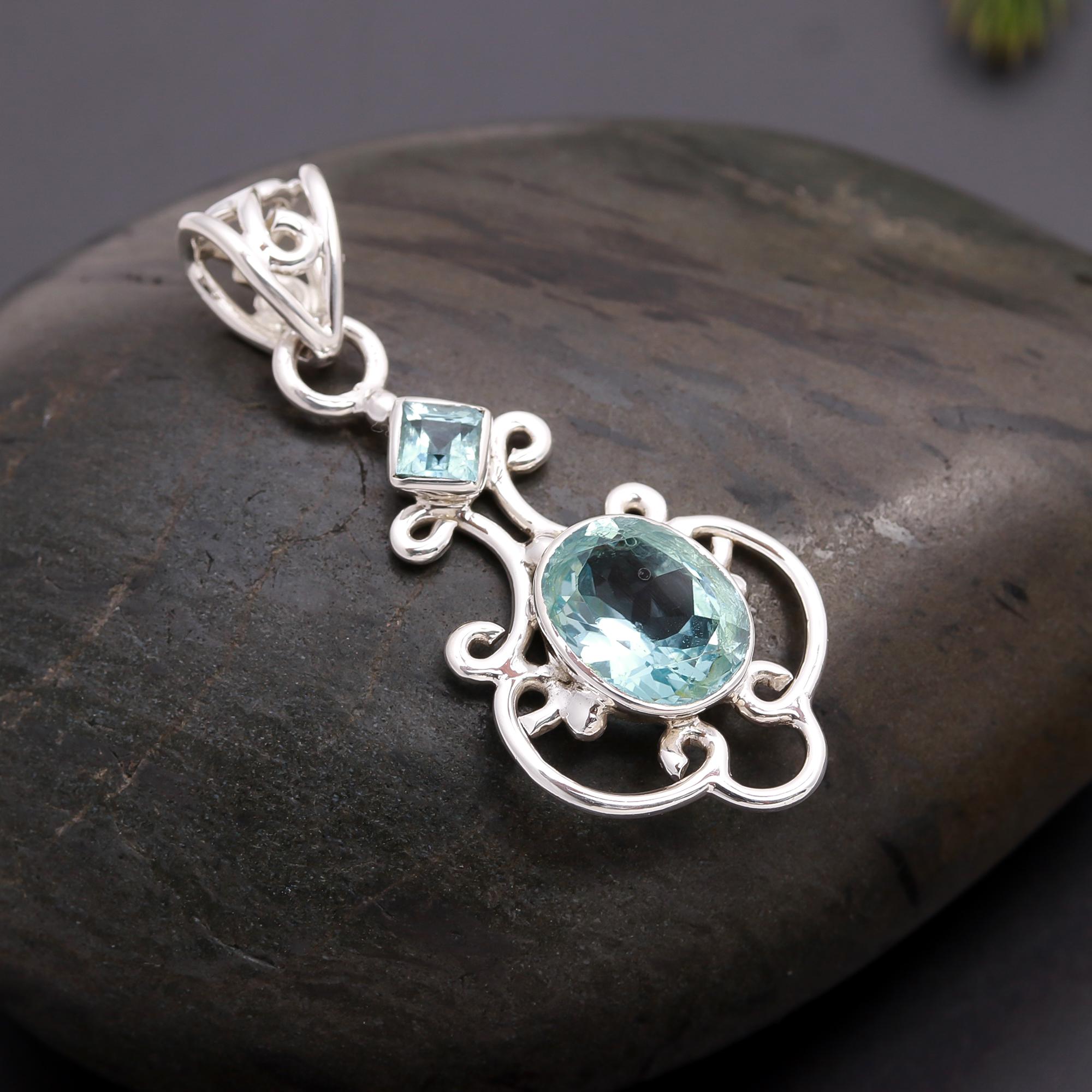 925 Silver Blue Topaz Pendant