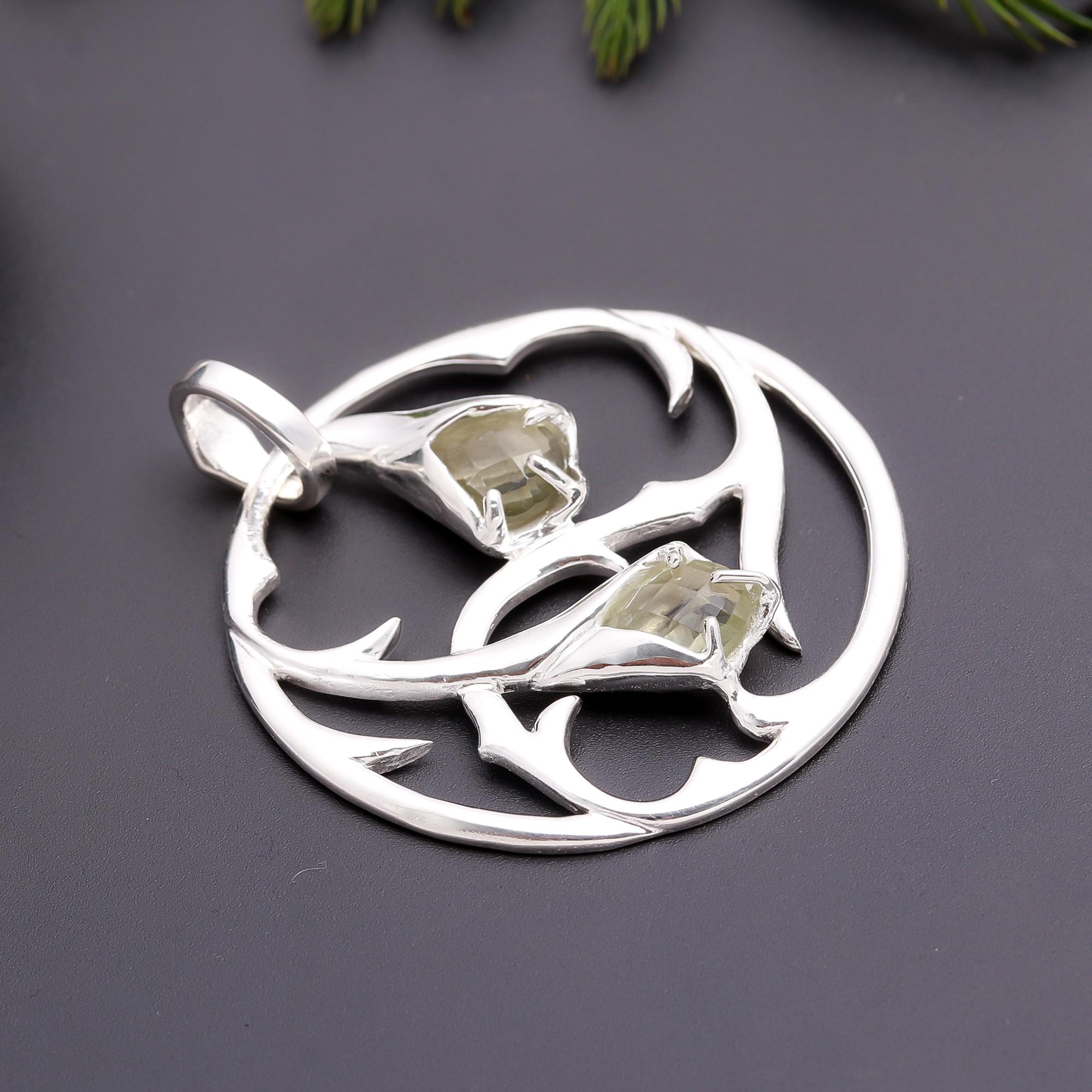 925 Silver Green Quartz Flower Vine Pendant