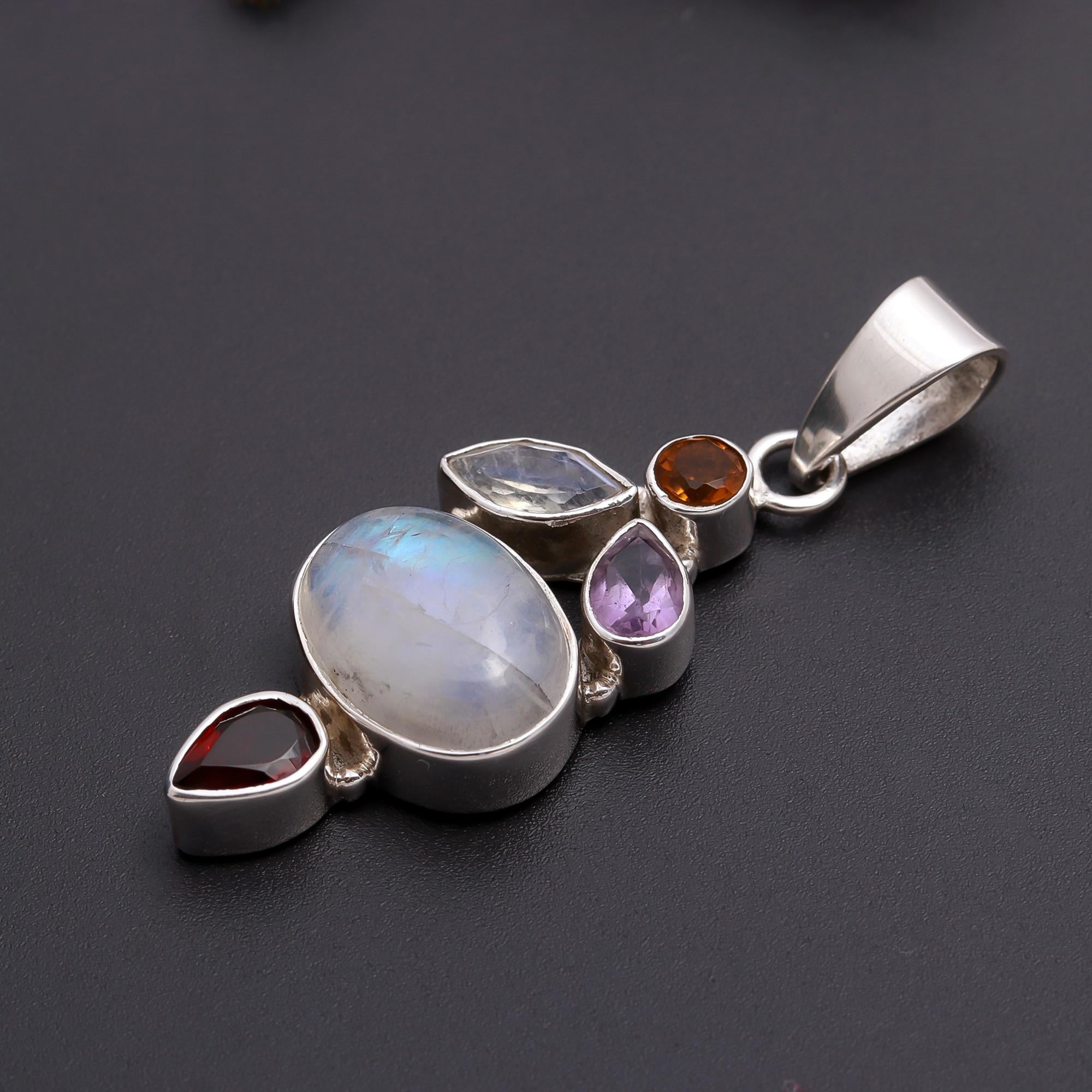 925 Silver Multi-Gemstone Pendant
