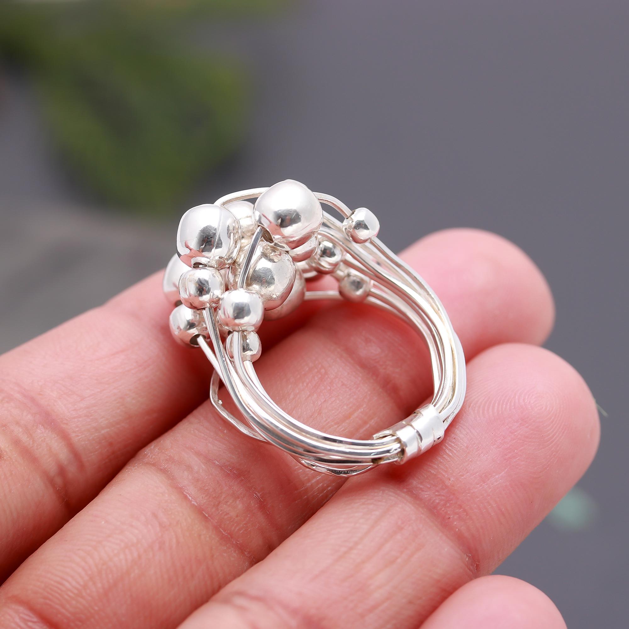 925 Silver Multi-Wire Cluster Bead Ring