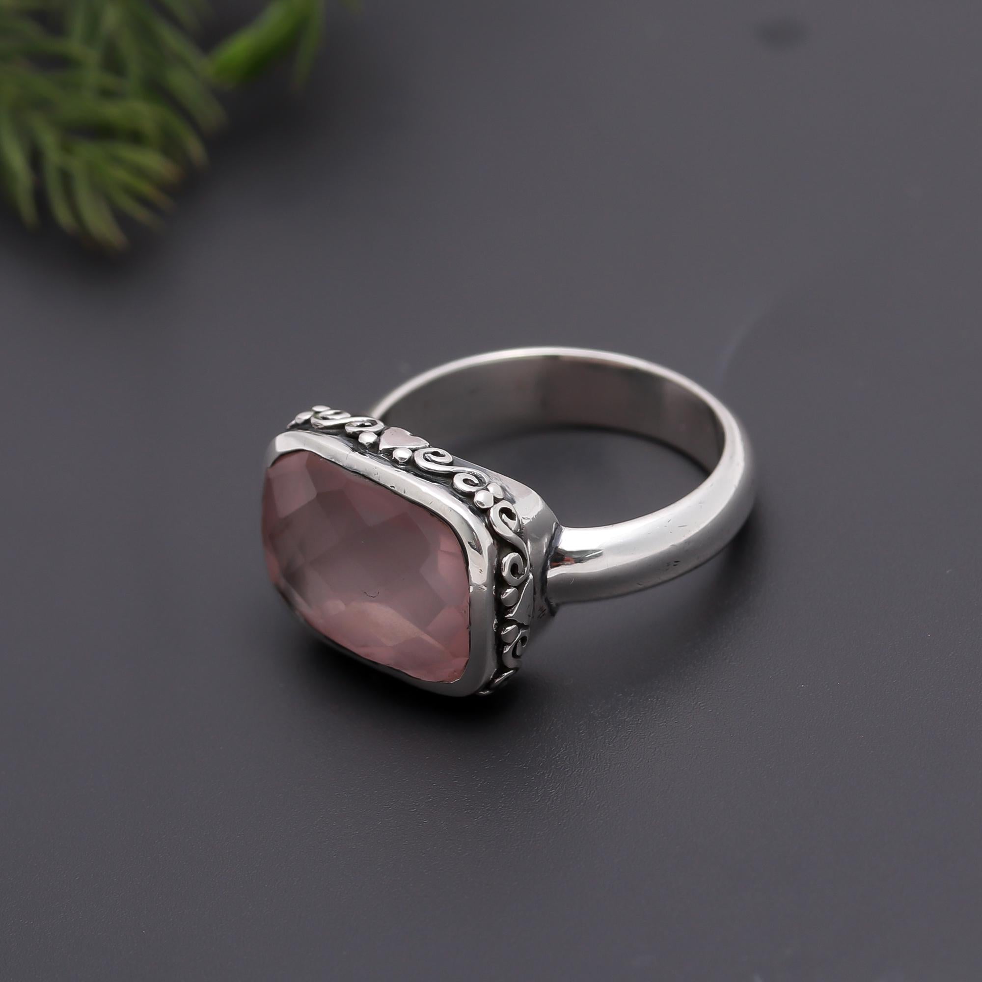 925 Silver Rose Quartz Statement Ring