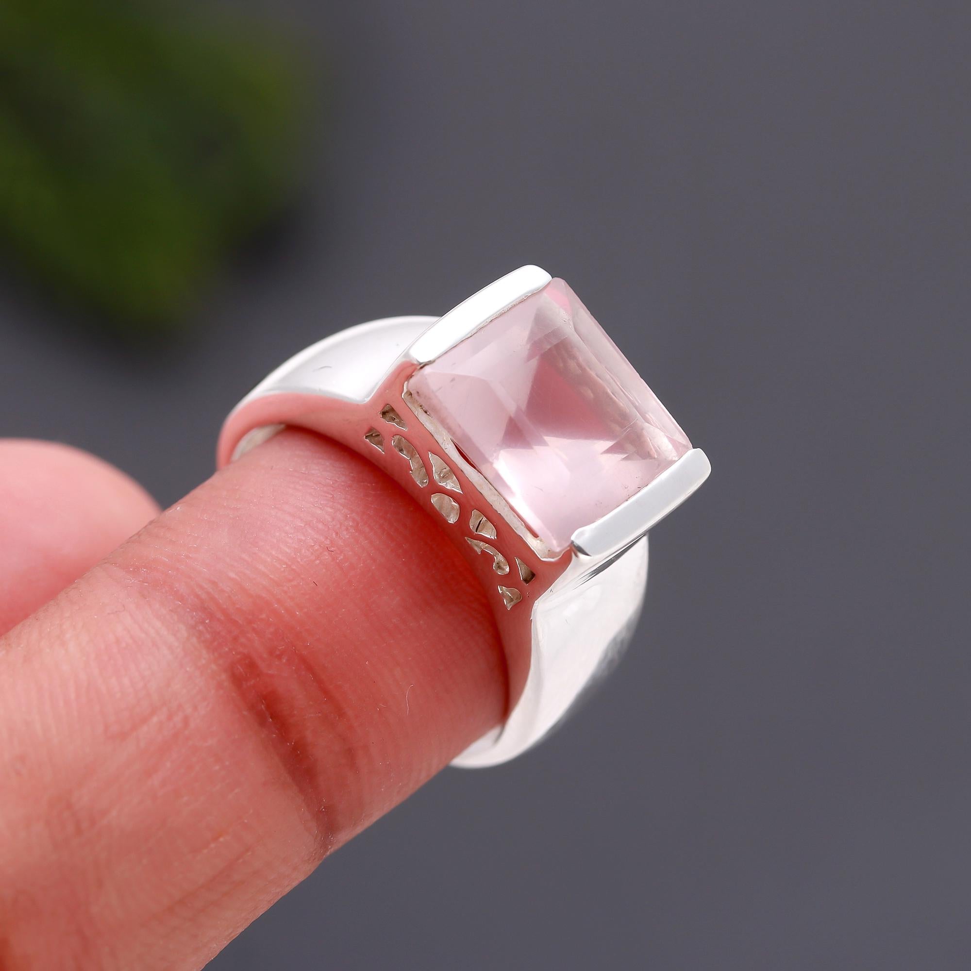 925 Silver Rose Quartz Ring