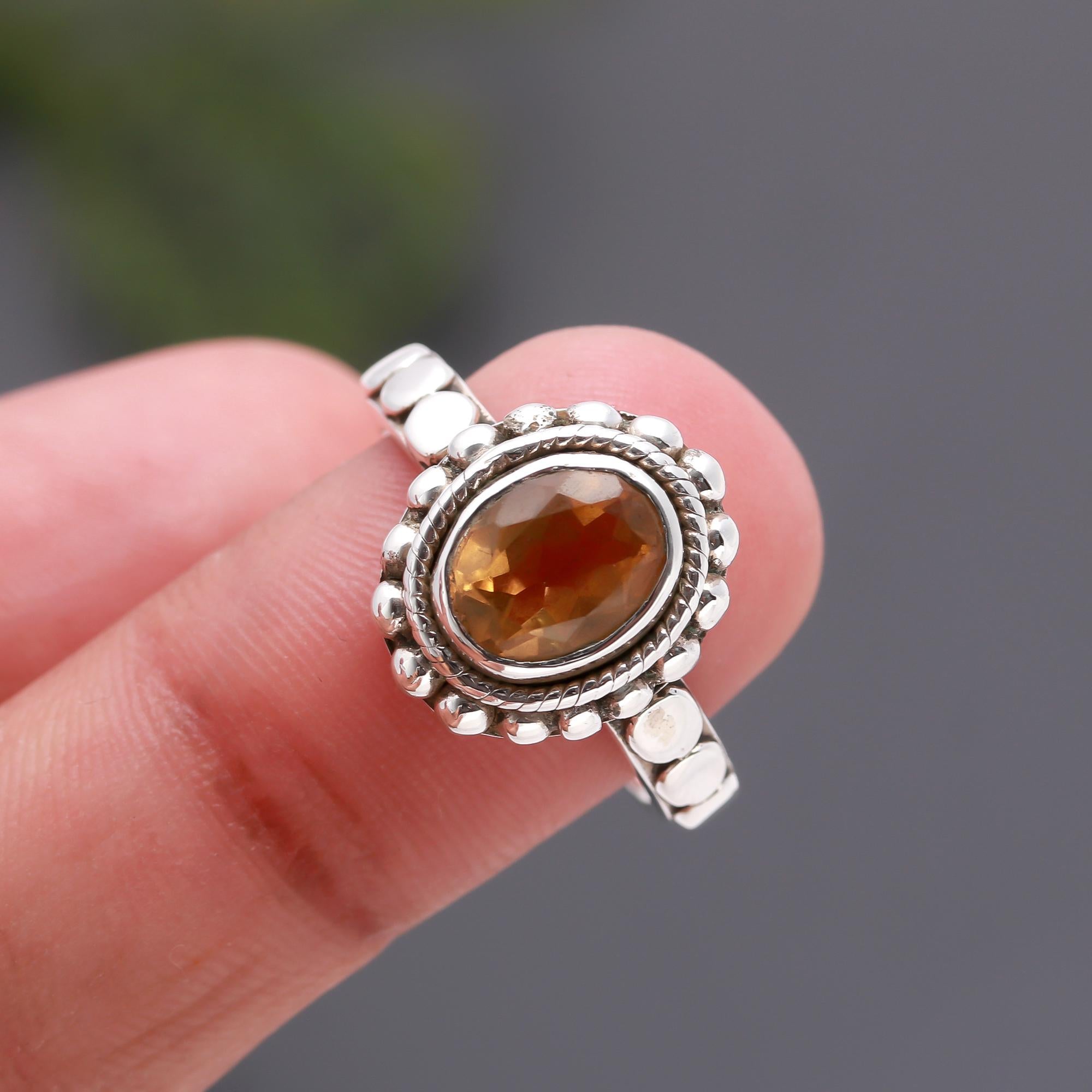 925 Silver Citrine Boho Ring