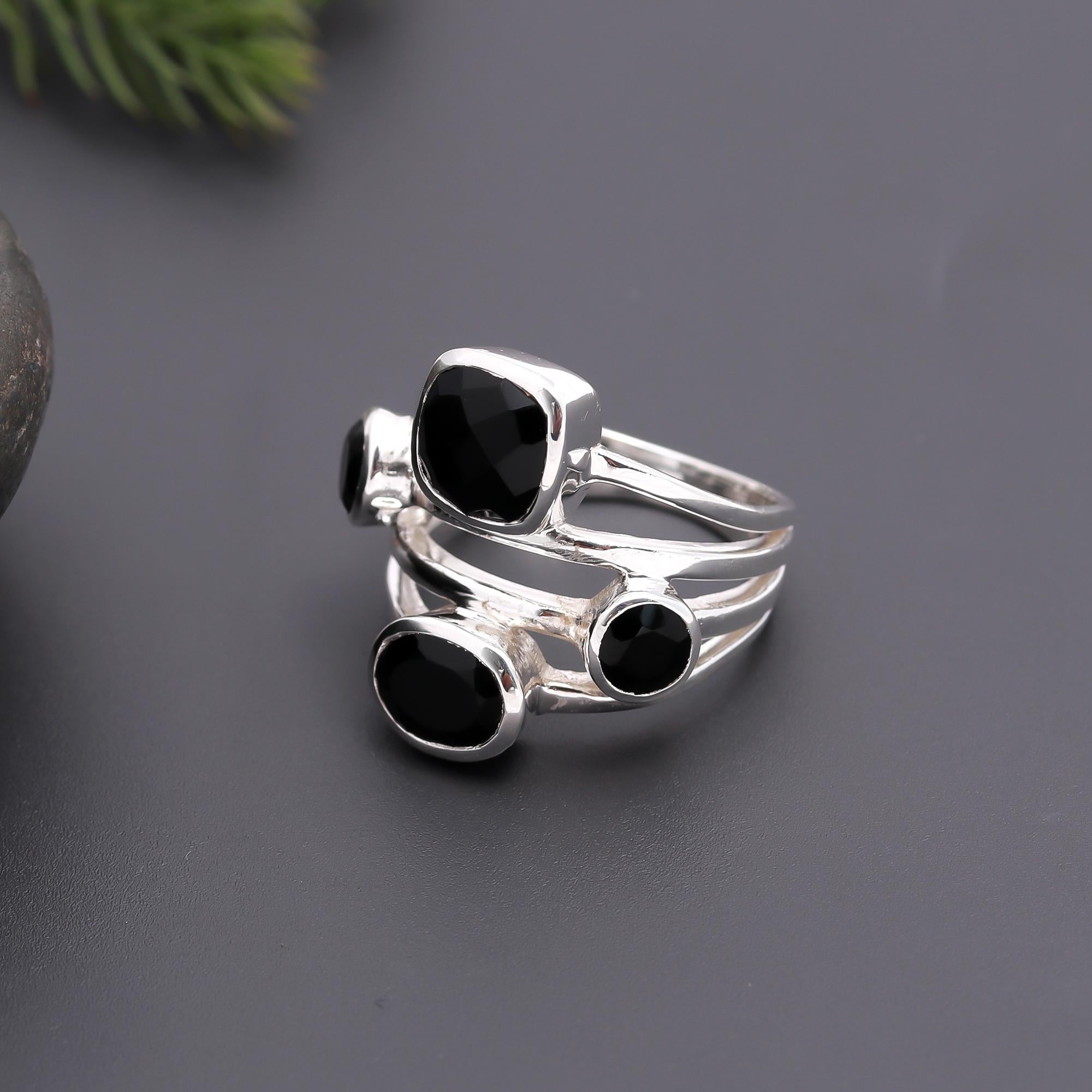 925 Silver Black Onyx Statement Ring