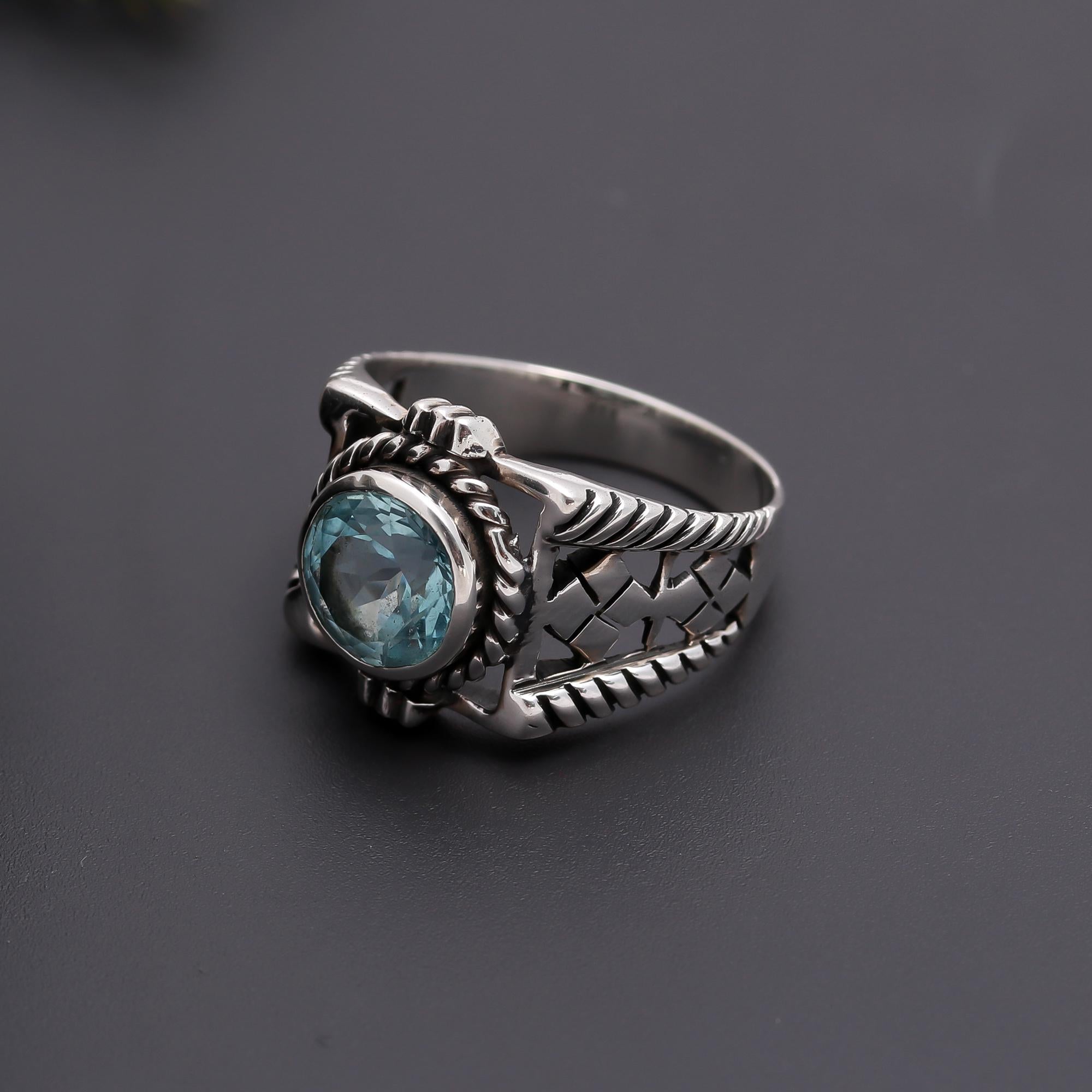 925 Silver Blue Topaz Boho Ring
