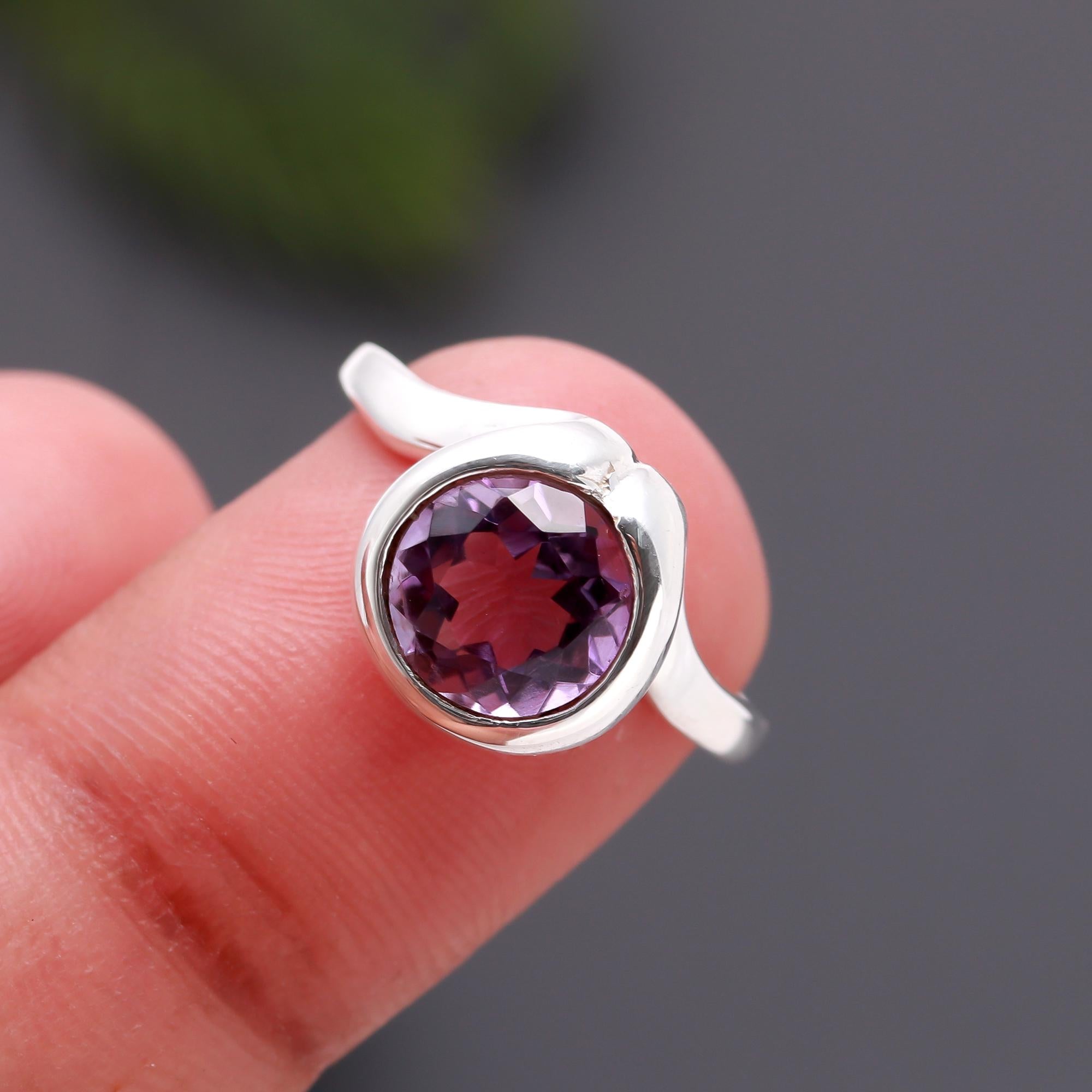 925 Silver Amethyst Swirl Ring