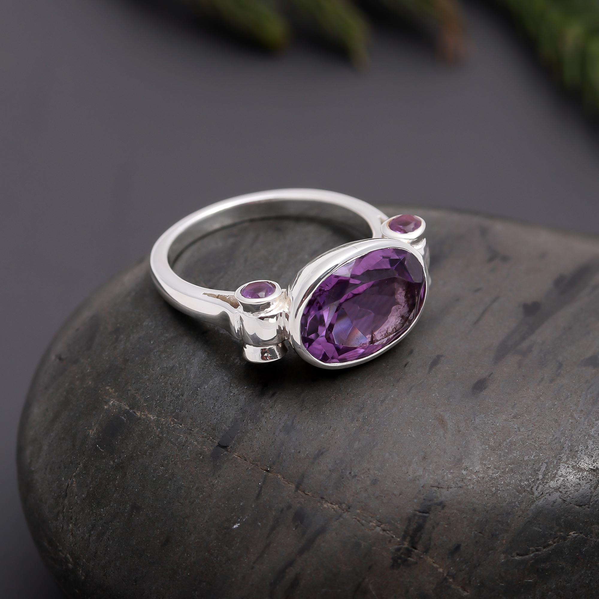 925 Silver Amethyst and Garnet Ring