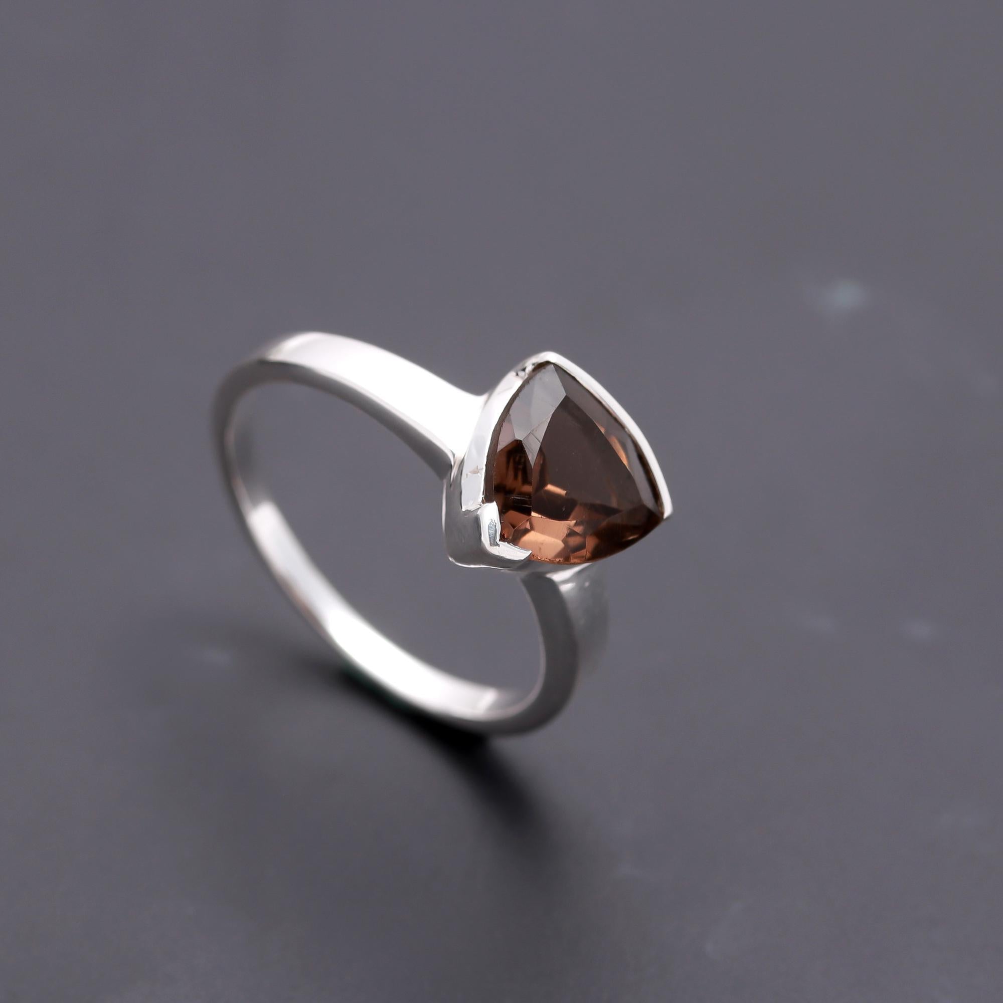 925 Silver Trillion Cut Garnet Ring