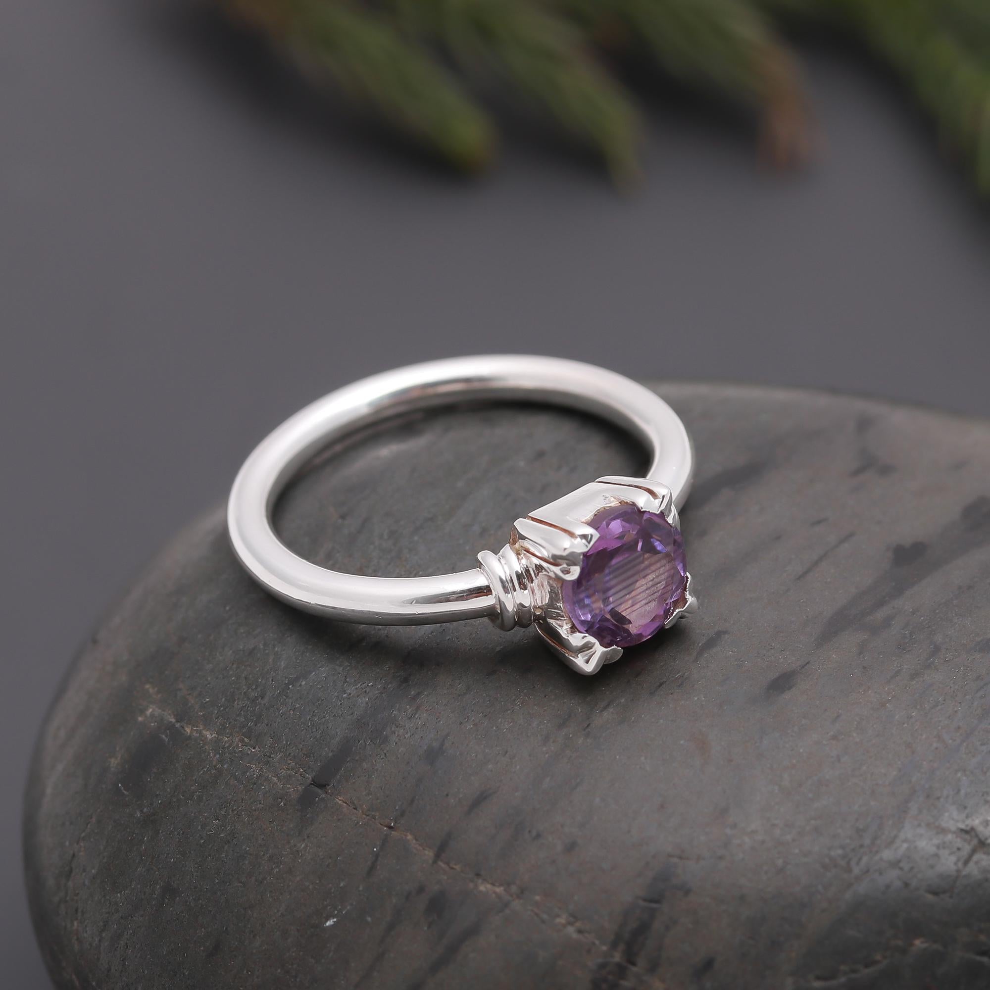 925 Silver Amethyst Solitaire Ring
