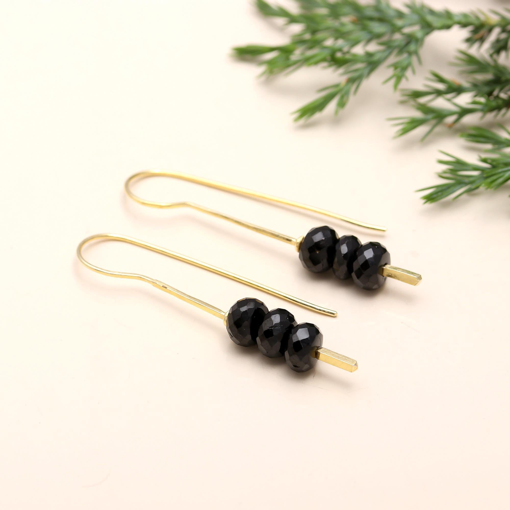 Black Spinel Drop Earrings Hypoallergenic Brass