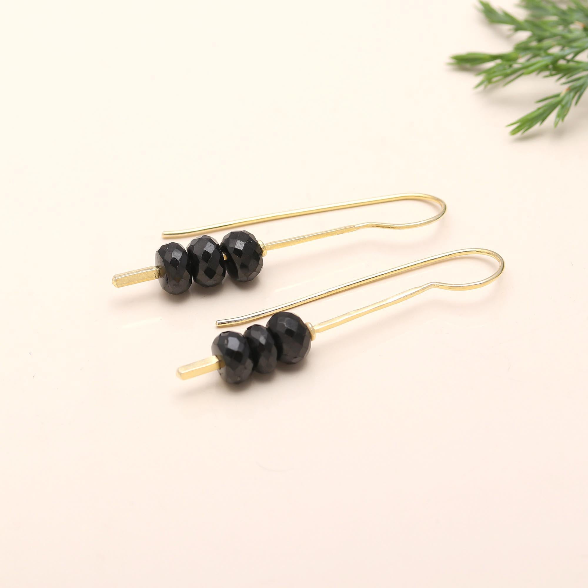 Black Spinel Drop Earrings Hypoallergenic Brass