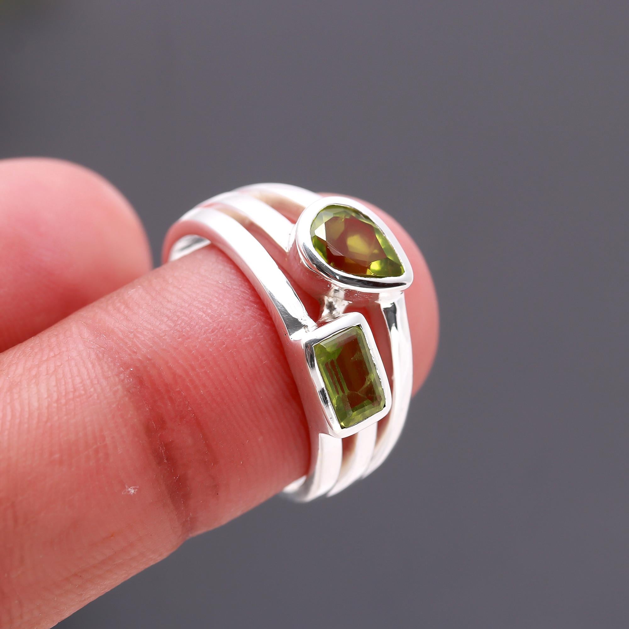 925 Silver Dual Gemstone Peridot Wrap Ring