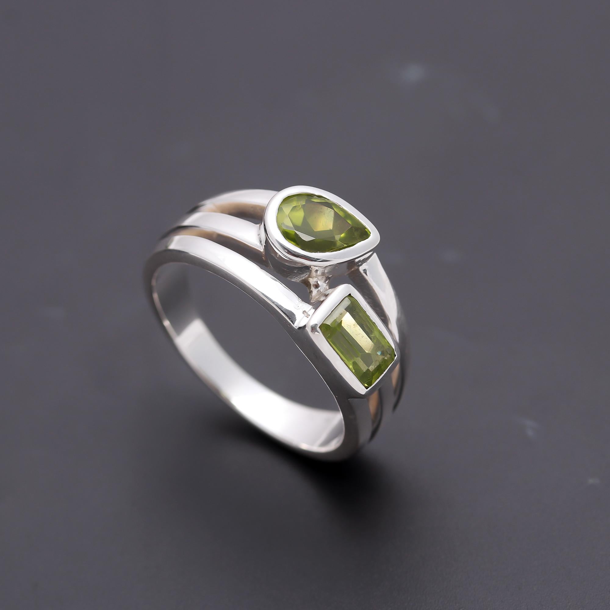 925 Silver Dual Gemstone Peridot Wrap Ring