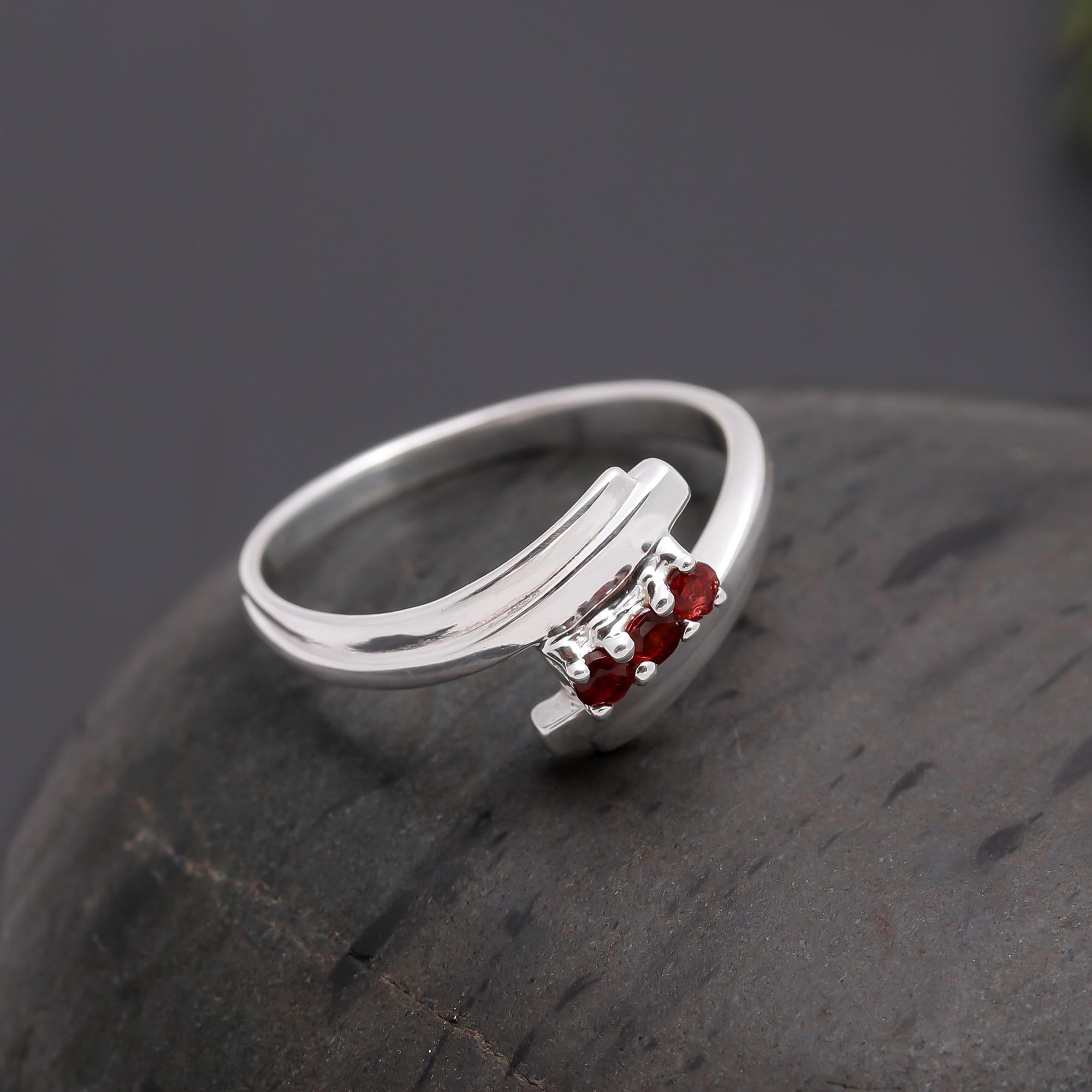 925 Silver Bypass Garnet Trio Ring
