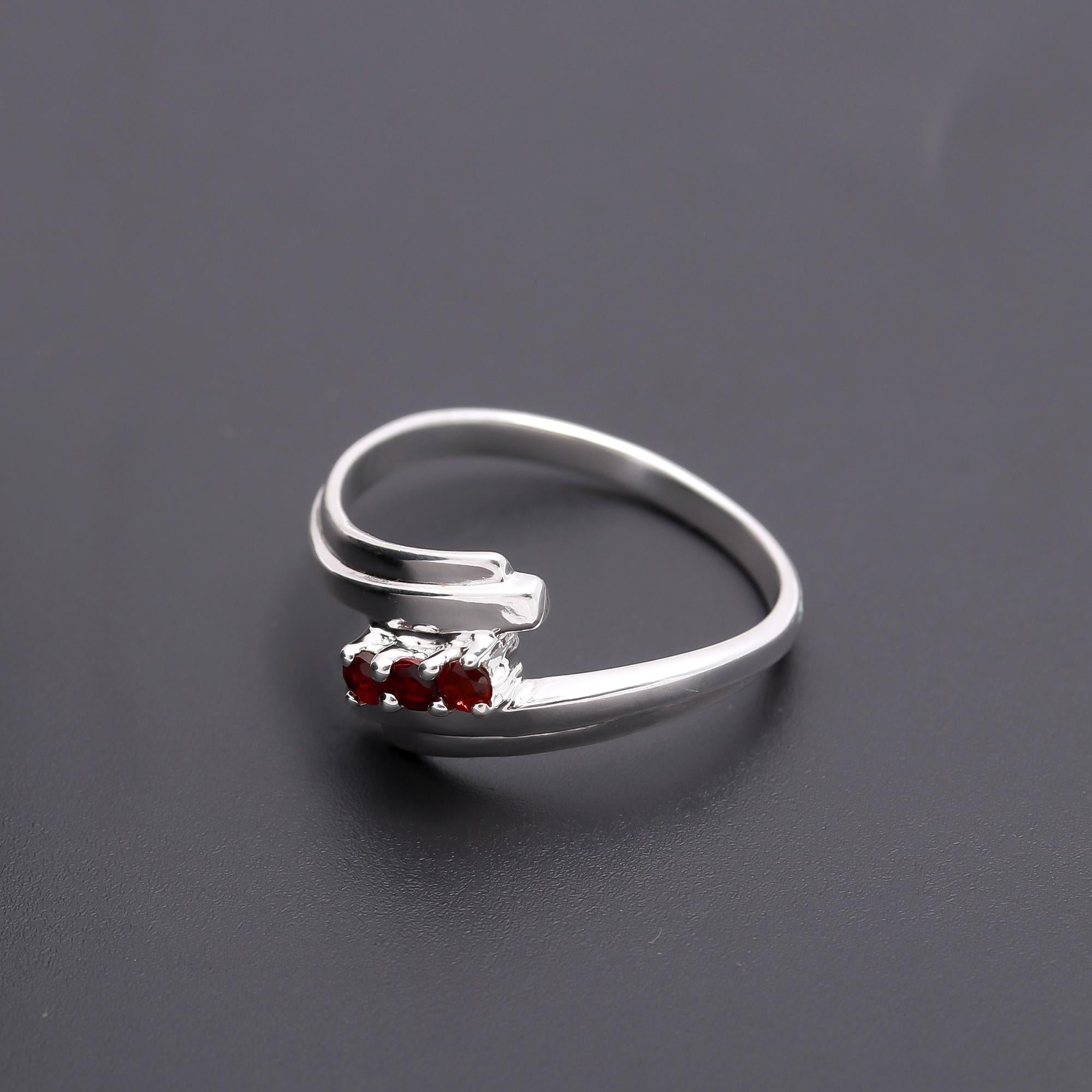 925 Silver Bypass Garnet Trio Ring