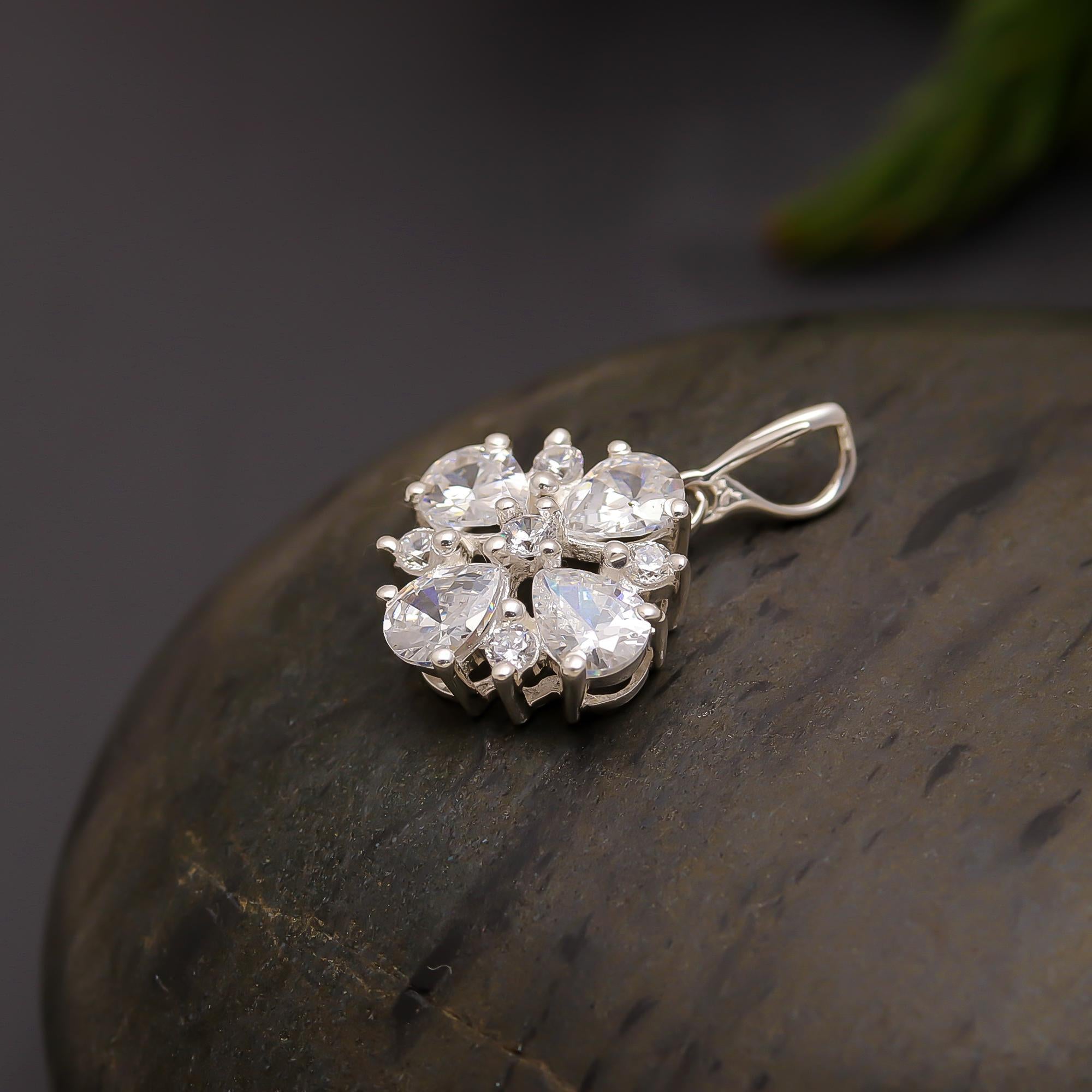 925 Silver Floral Cluster CZ Pendant