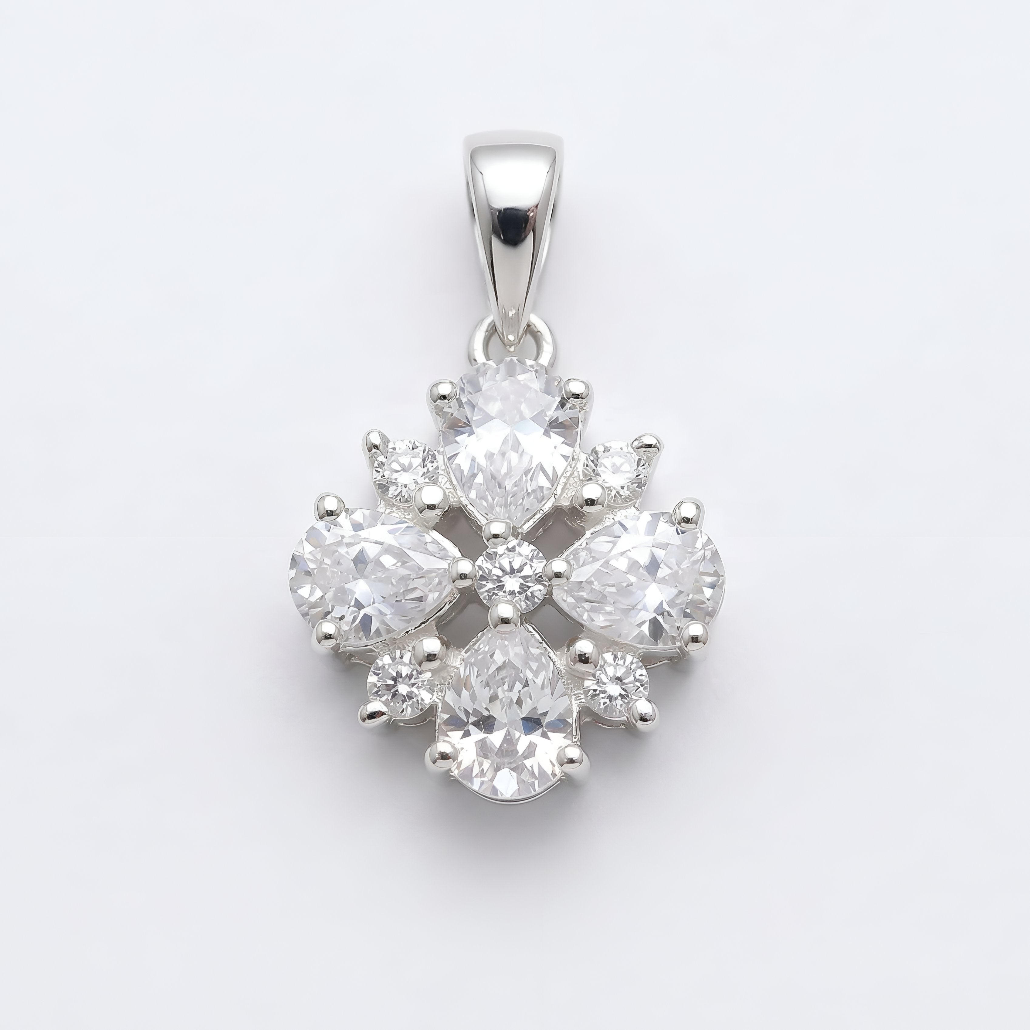 925 Silver Floral Cluster CZ Pendant
