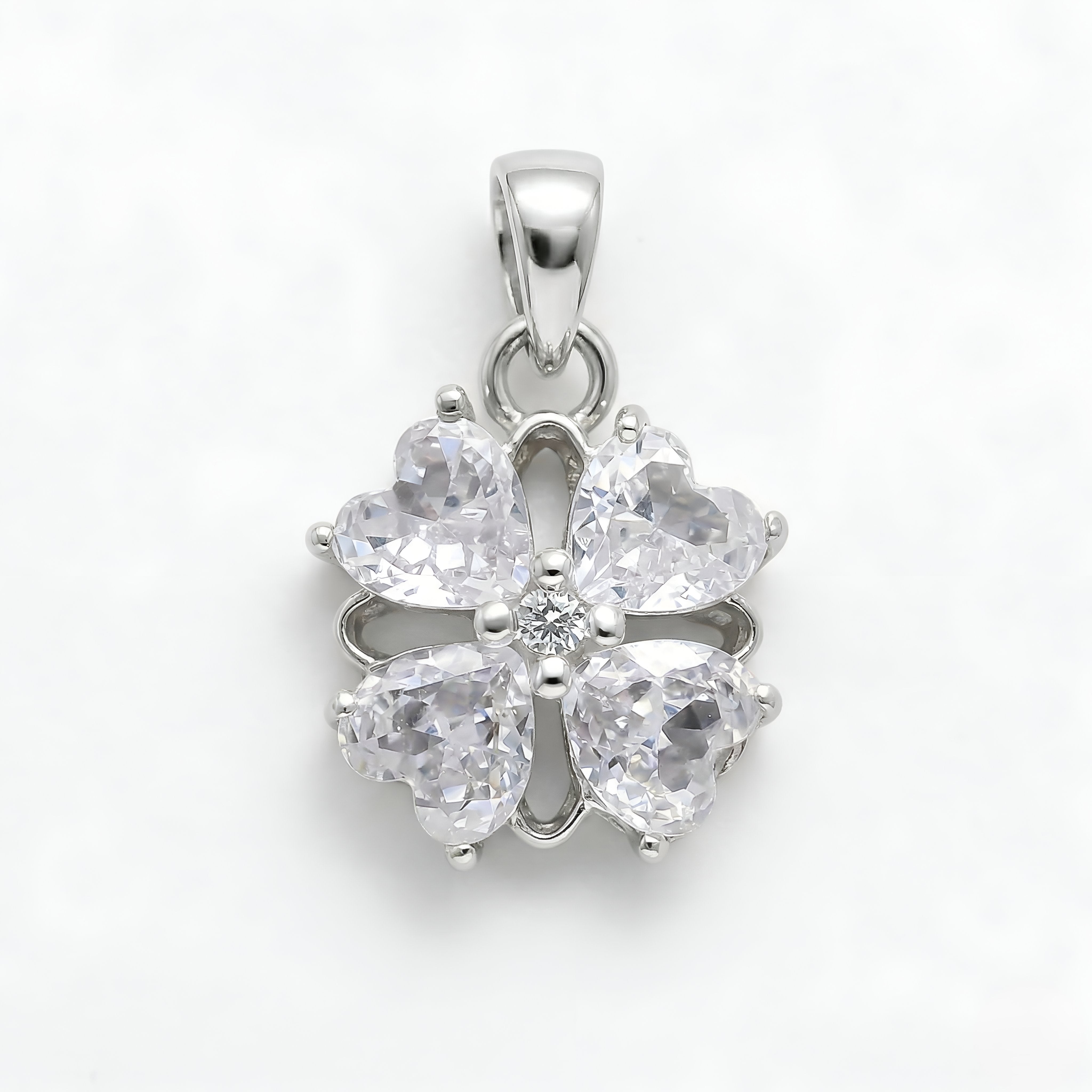 925 Silver Heart Cluster Floral Pendant