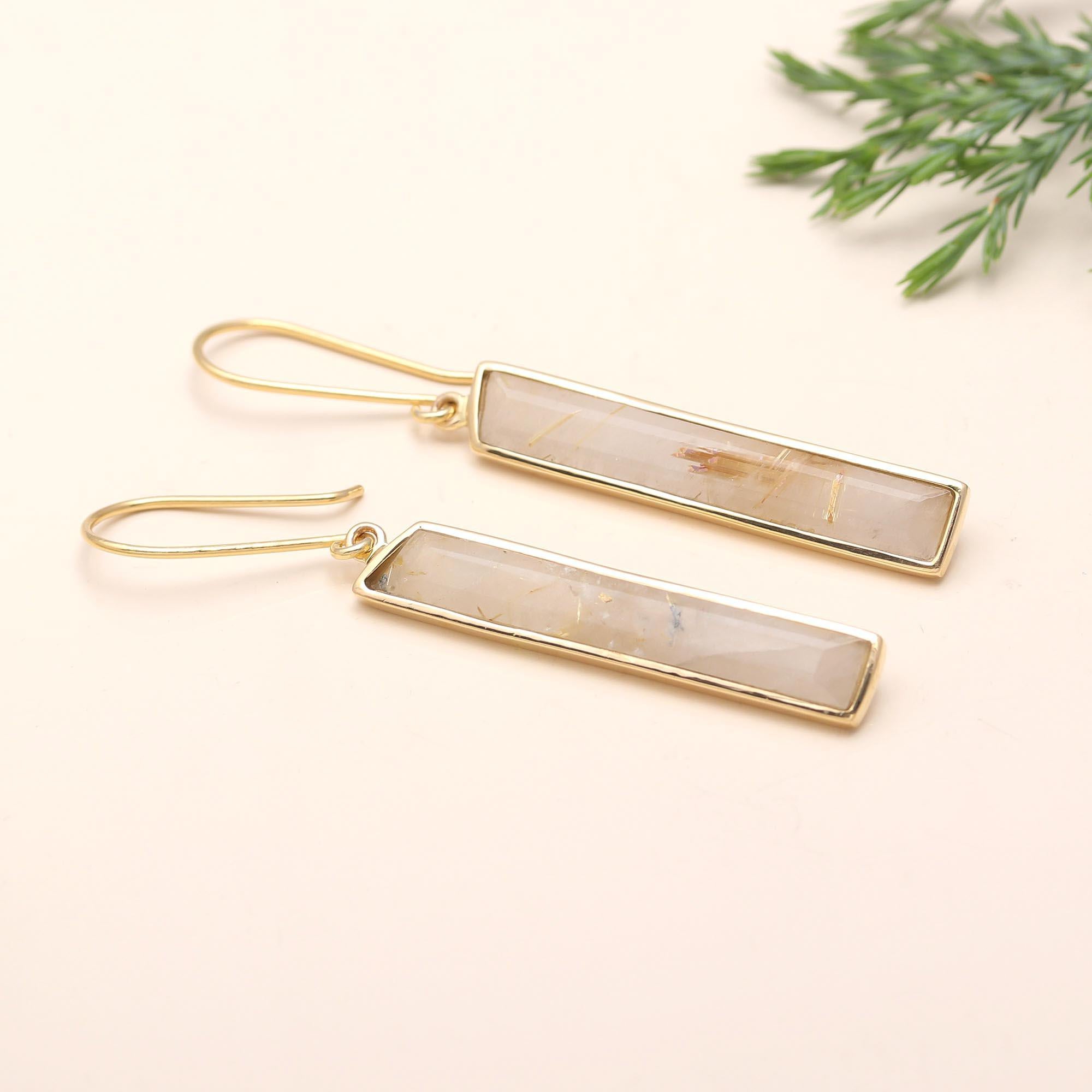 Designer Brass Dangle Earrings with Smoky Quartz