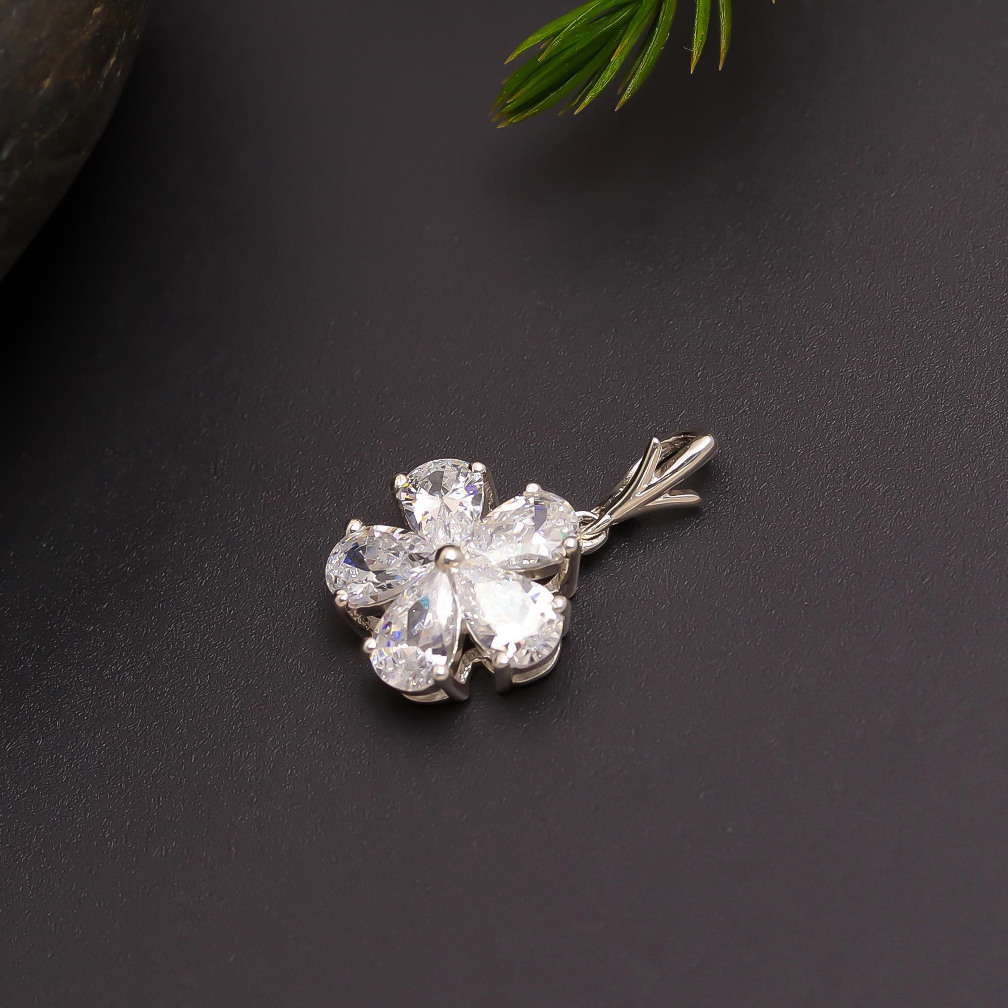 925 Silver Five-Petal CZ Flower Pendant