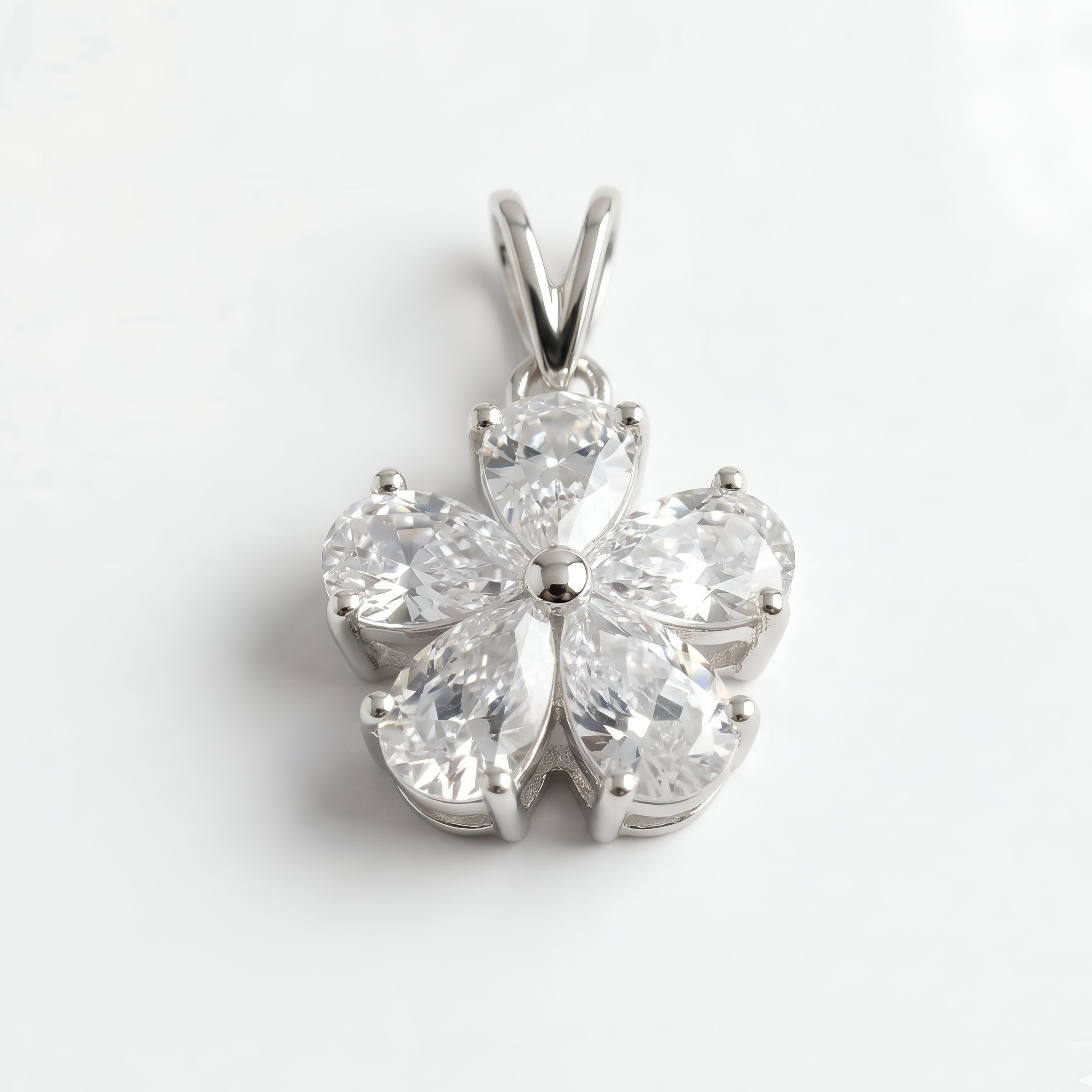 925 Silver Five-Petal CZ Flower Pendant