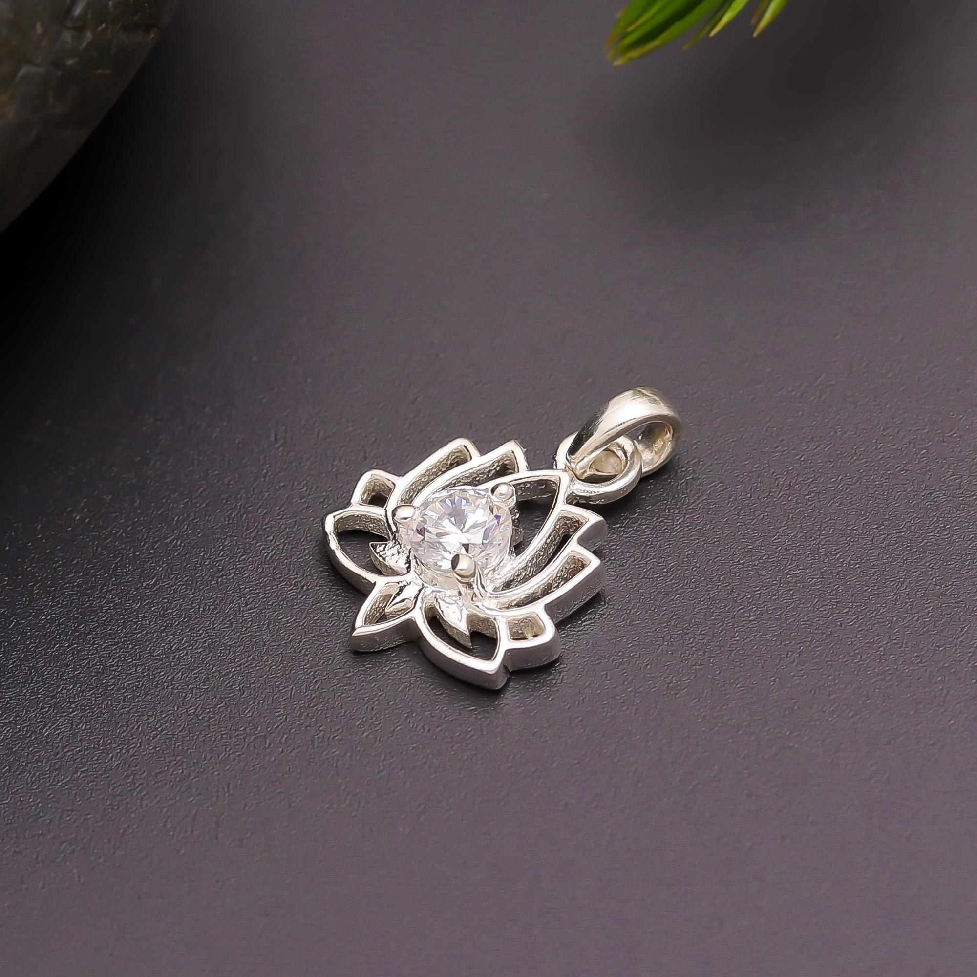 925 Silver Lotus Bloom CZ Pendant