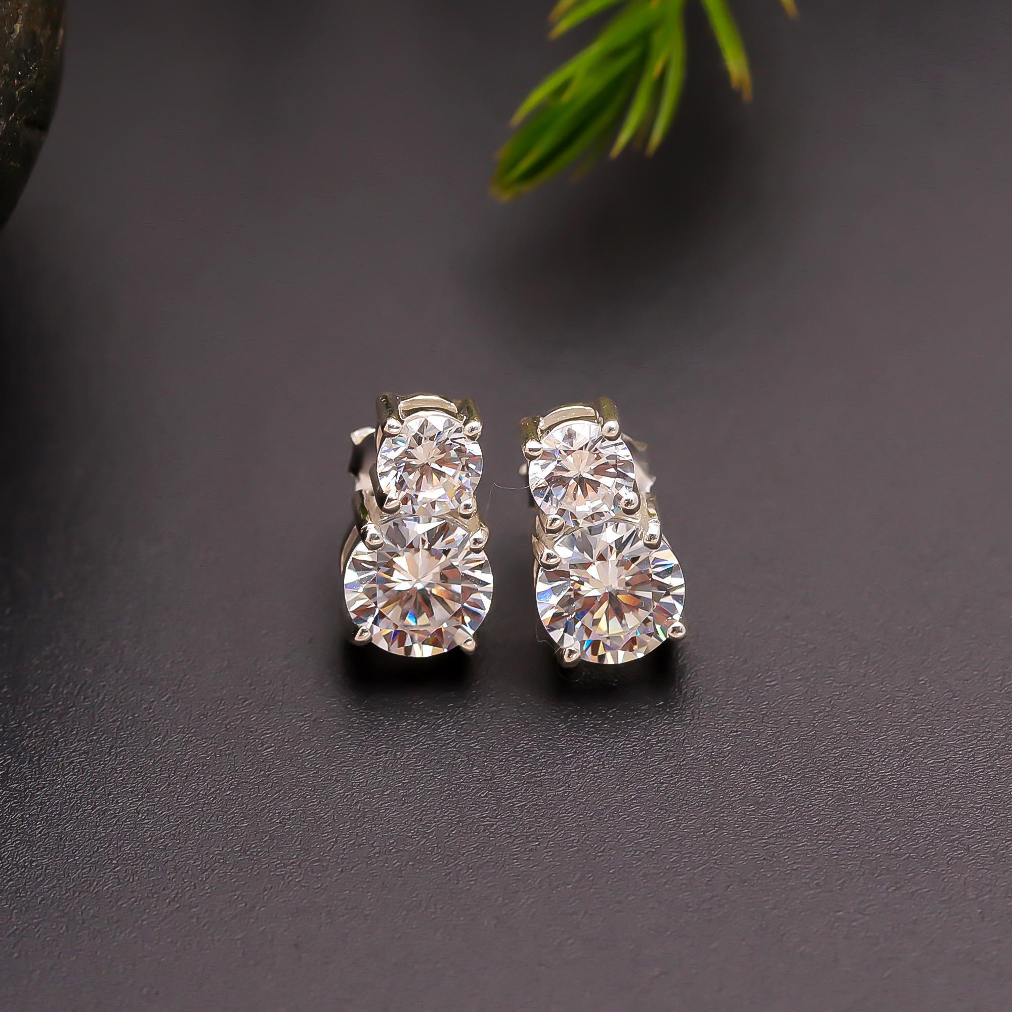 925 Silver Double Round CZ Stud Earrings