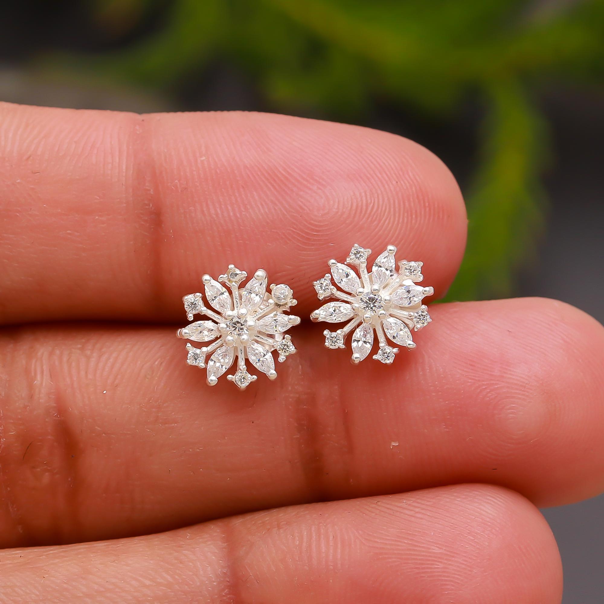 925 Silver Snowflake CZ Stud Earrings